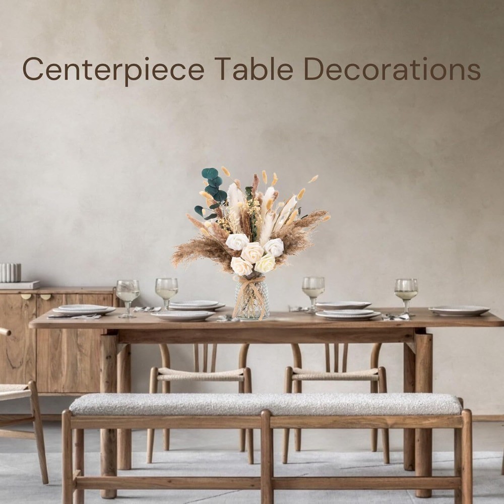 Artificial Flowers Arrangement with Vase for Dining Table Centerpiece Dried