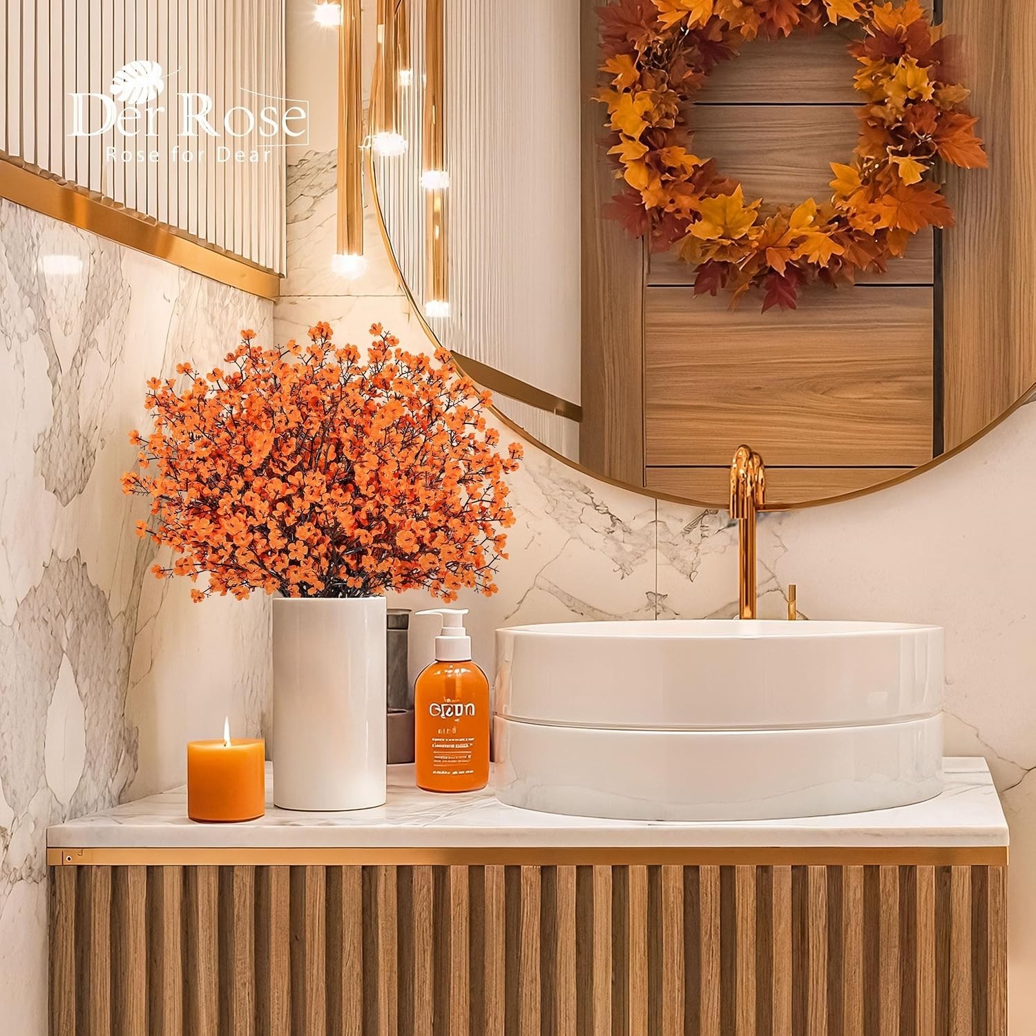Lifelike 10 Pcs Artificial Flowers – Orange Baby Breath for Home Arrangements