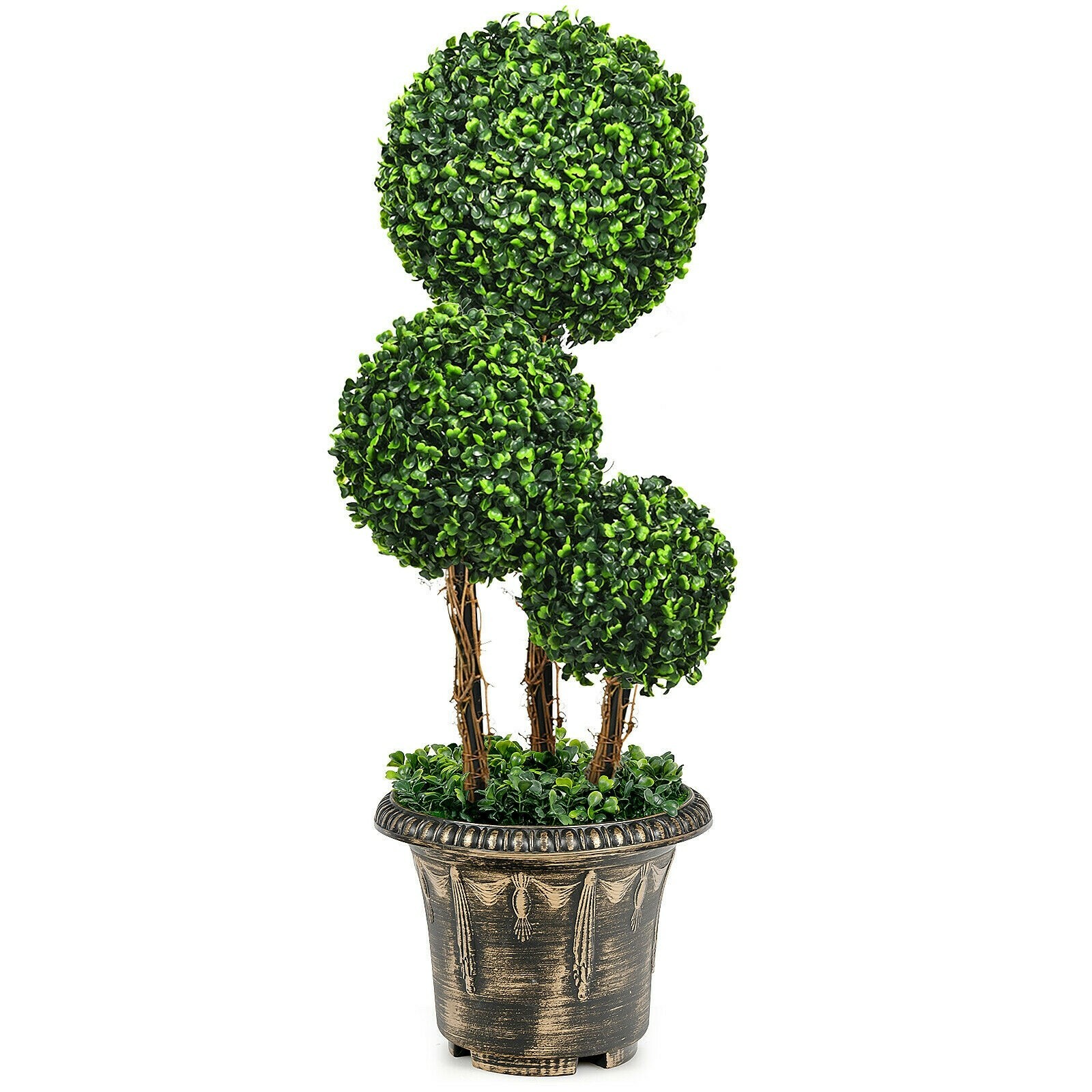 Costway 30″ Artificial Topiary Triple Ball Tree In/Outdoor UV Resistant Office