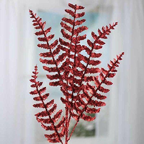 Metallic Sparkling Red Artificial Fern Sprays