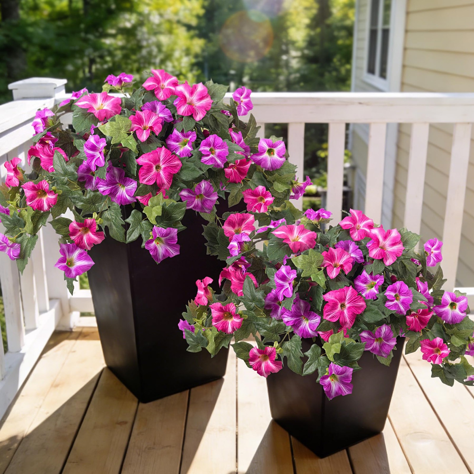 Ammyoo 4 Pcs Artificial Fake Petunia Flowers for Outdoor Decoration, Faux Sil…