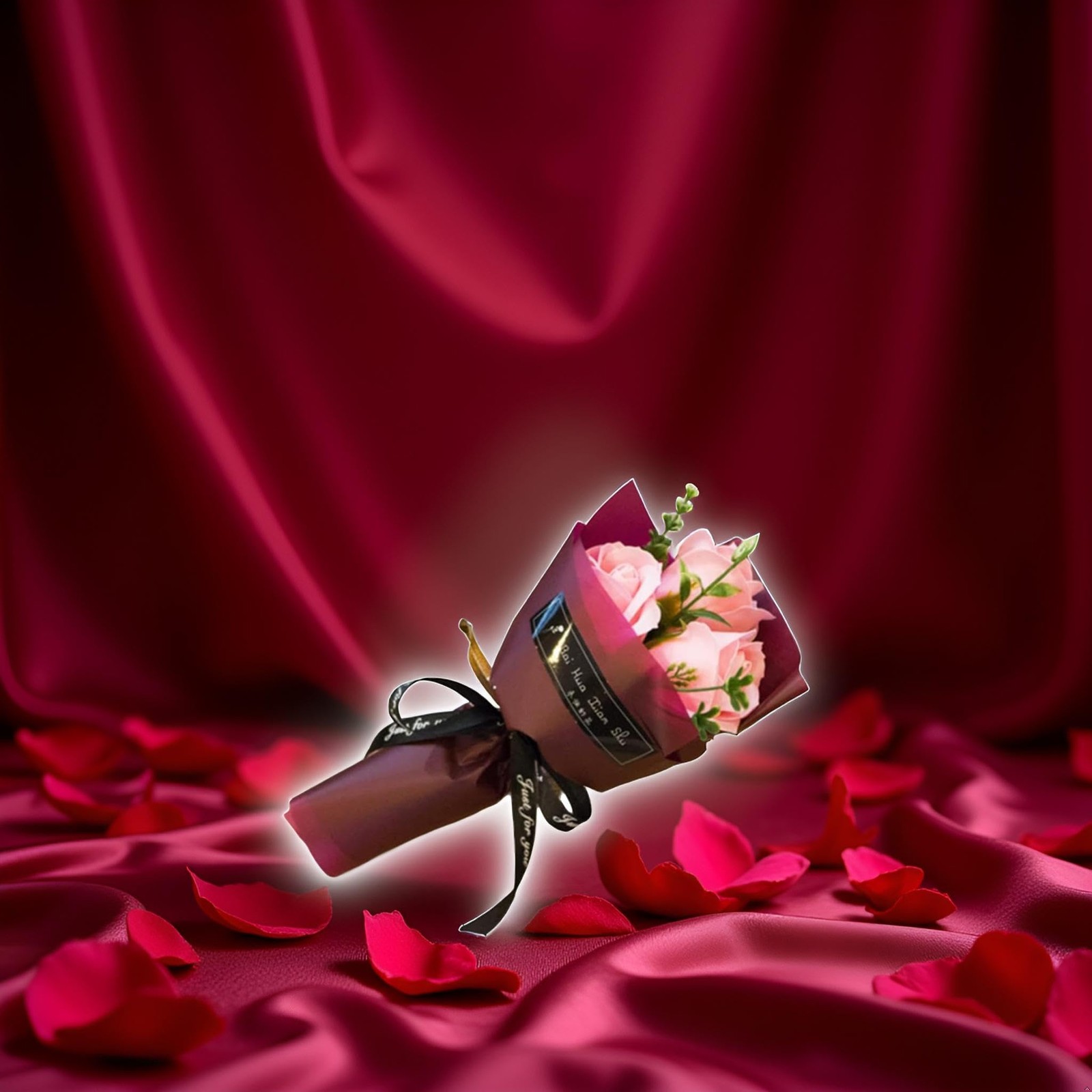 3Heads Artificial Rose Bouquet Soap Flower Petals Valentine Day Gifts for Wom…