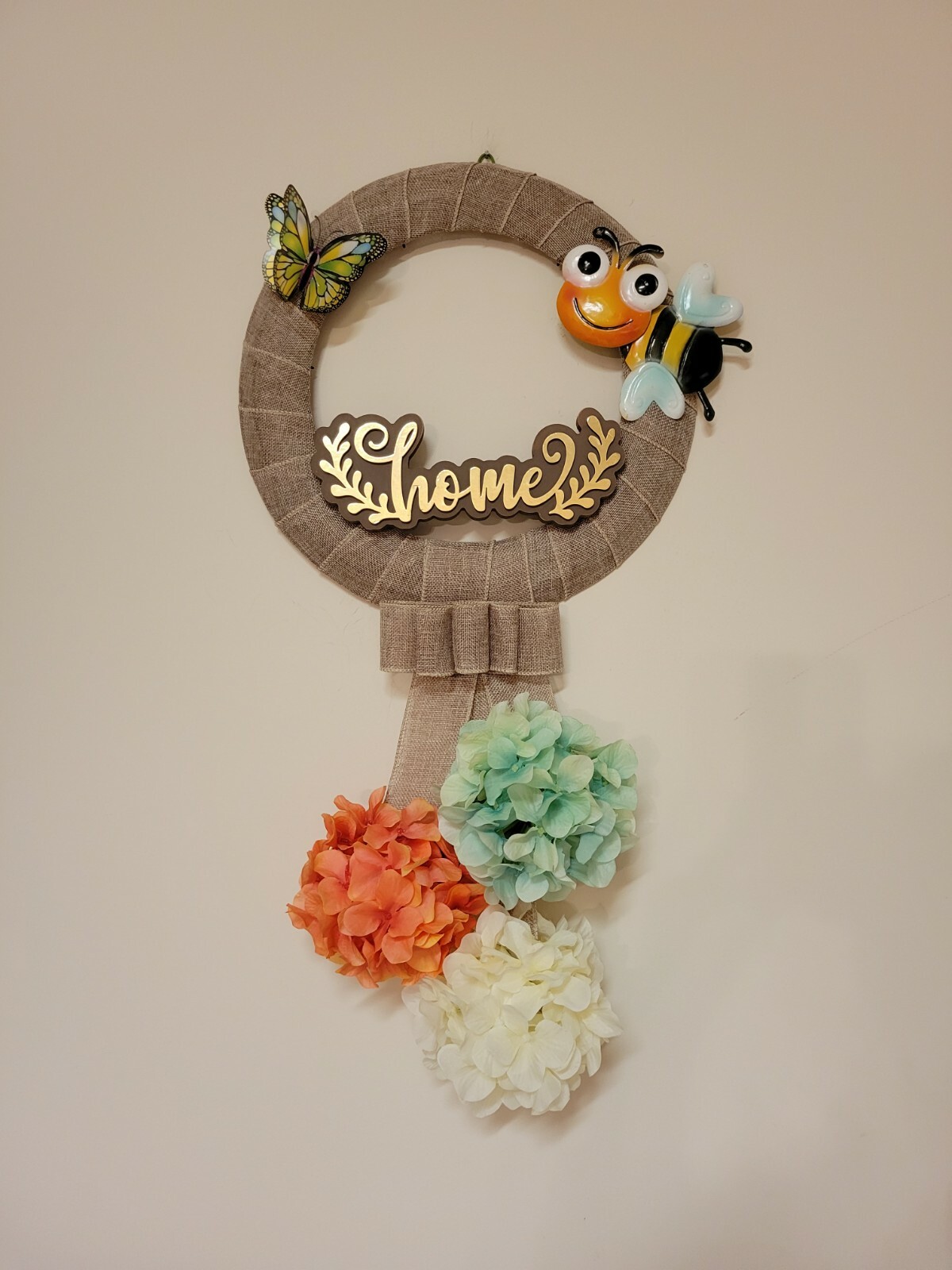 Golden HOME coral 3D BUTTERFLY wreat WHITE TEAL Hydrangeas HAPPY BEE burlap Door