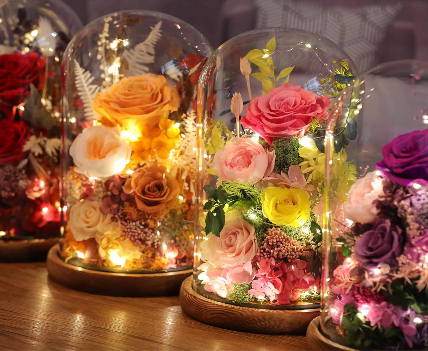 Flowers for Delivery Preserved Flowers Rose in Glass Dome,Pink Rose Forever Flow