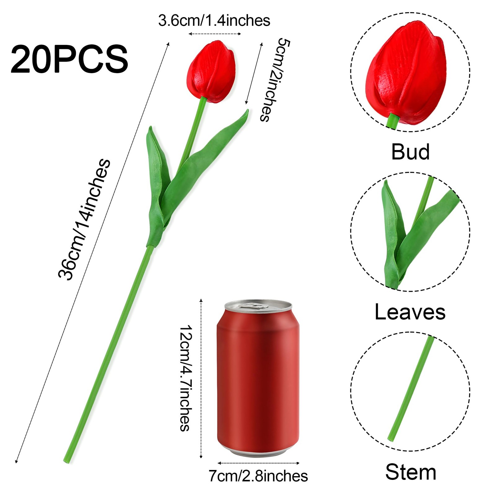 20 PCS Colorful Artificial PU Tulips 14 Inch Real Touch Fake Floral Bouquet
