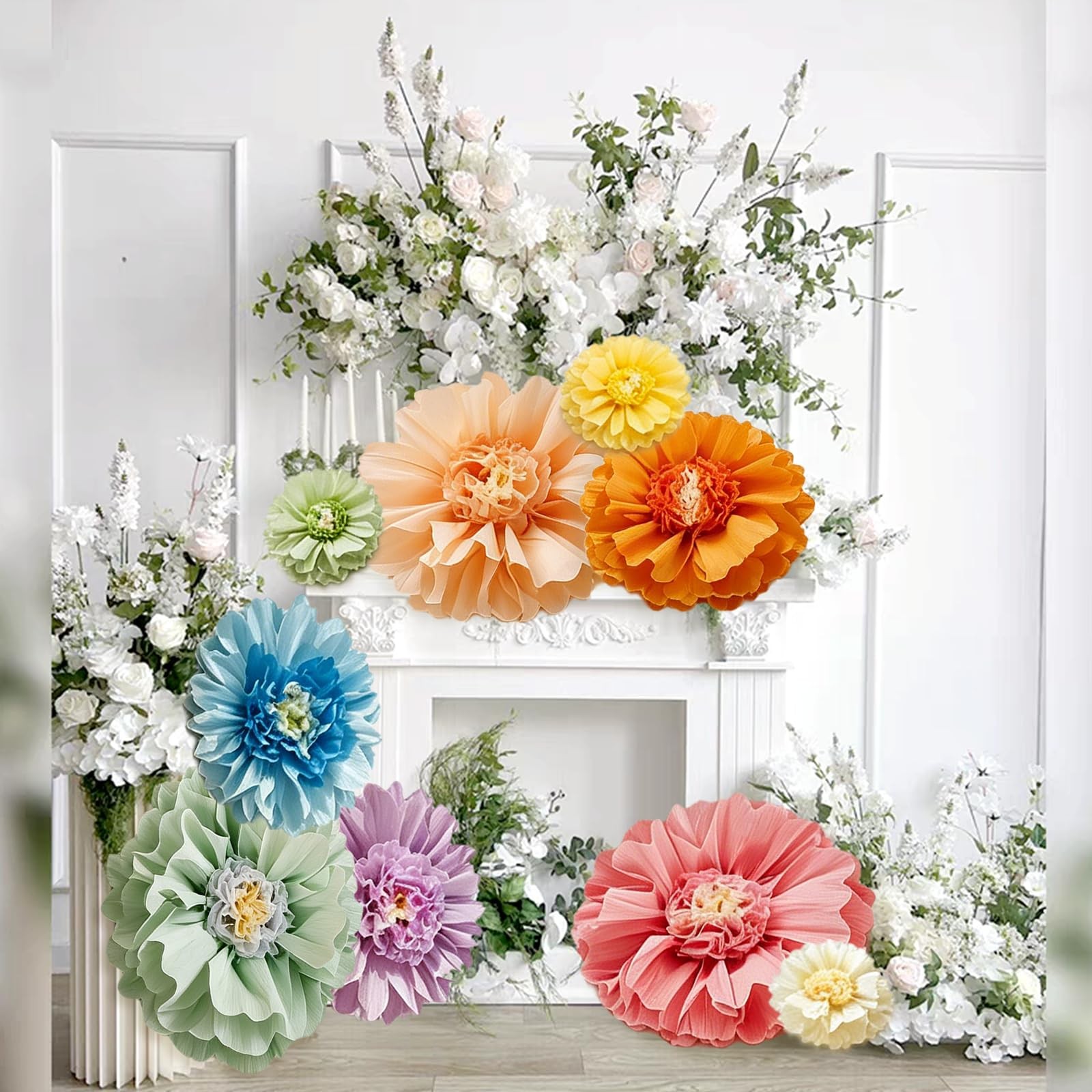 Giant Paper Flowers Set 9 PCS 31.5/24/14 Inch Colorful Wall Party Decor Prop