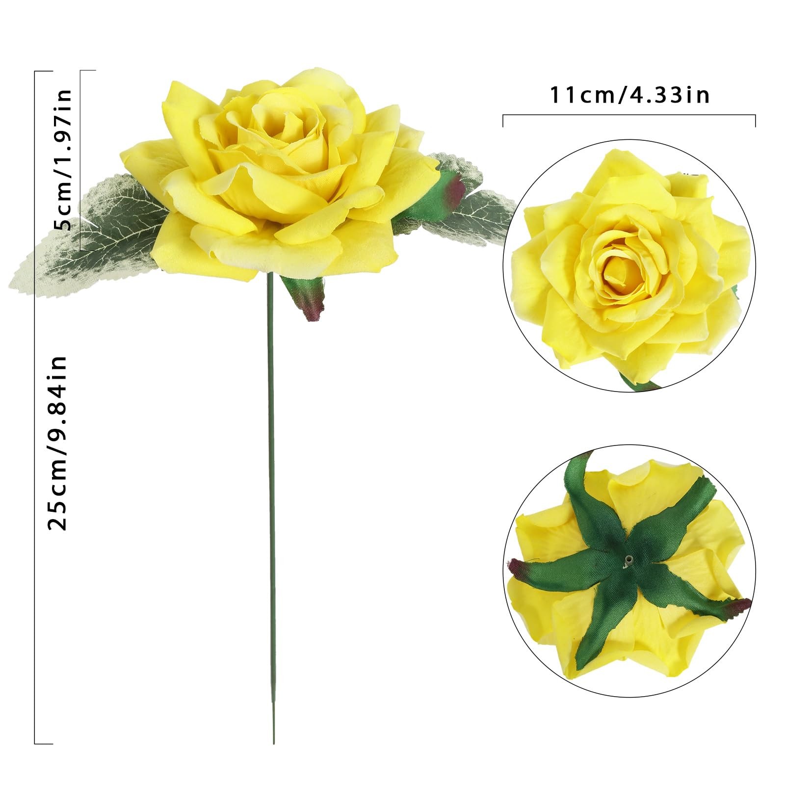 Artificial Flowers – 16pcs Yellow Fake Roses, 4.3″ Velvet Roses for Wedding B…
