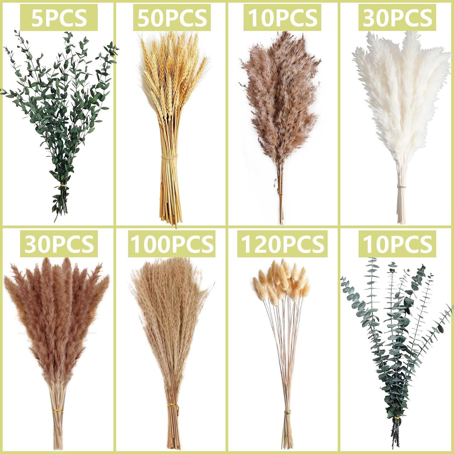 350PCS Dried Pampas Grass Bouquet Set – Dried Eucalyptus, Brown Pampas Grass & W