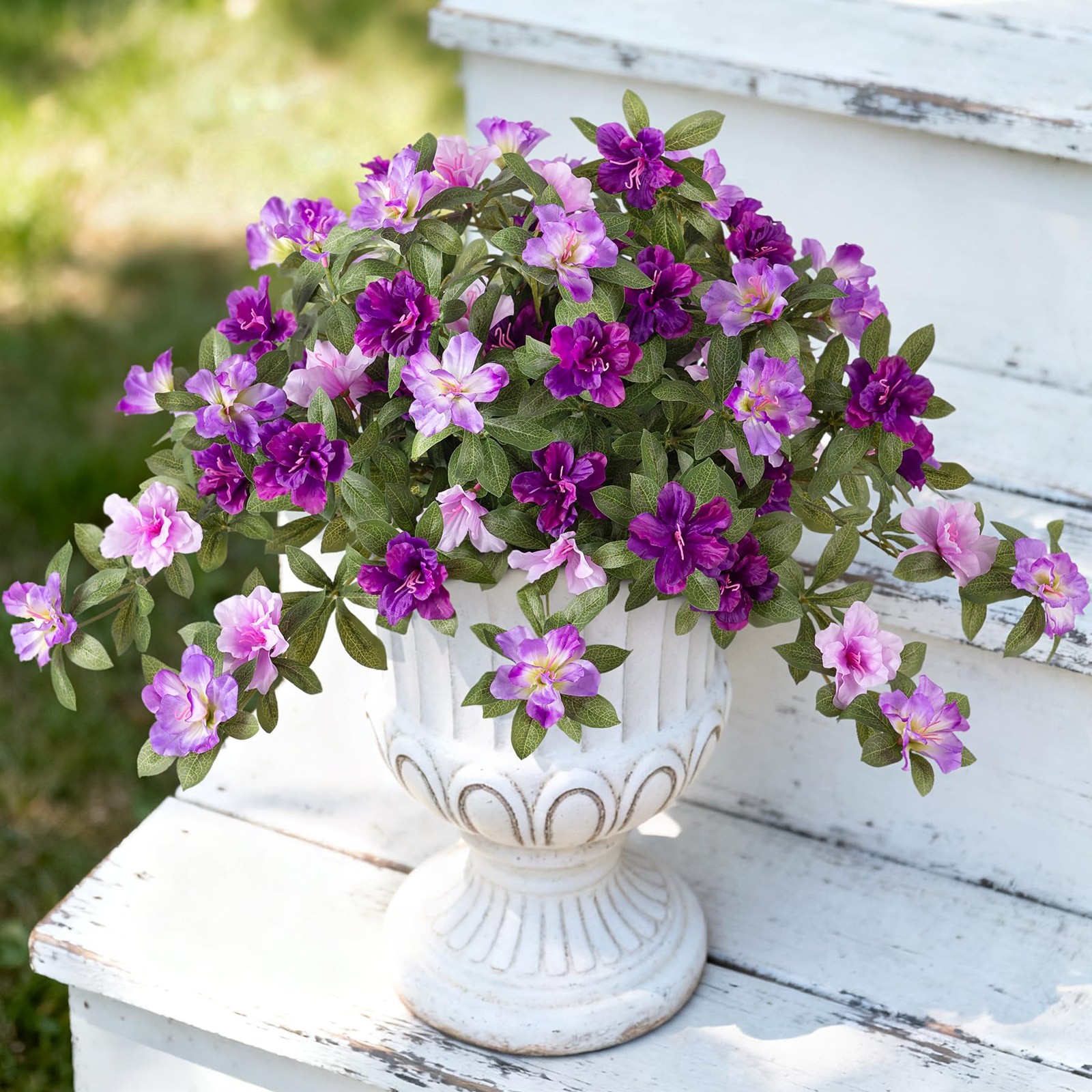 Ammyoo Artificial Fake Azalea Flowers for Outdoor Spring Decoration, Faux Sil…