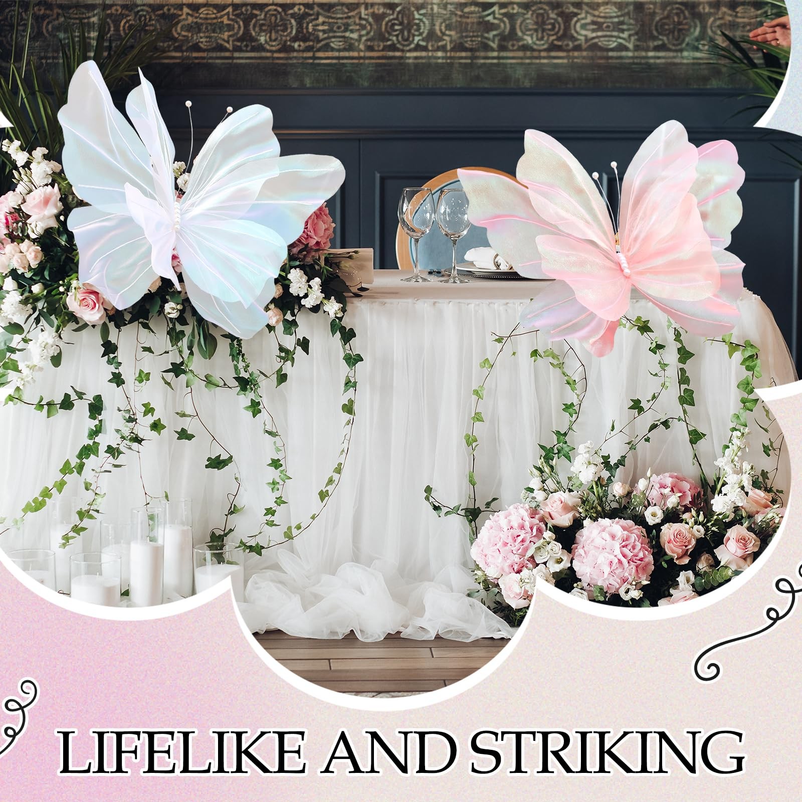 Silk Yarn Artificial Butterfly Decoration, Giant Gauze Fake Butterfly Mesh Ph…