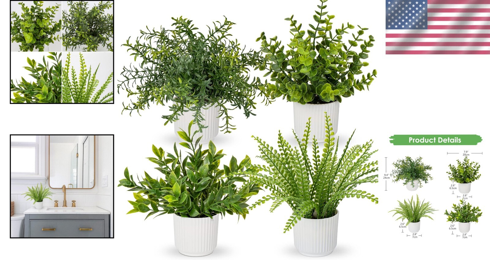Realistic Eco-Friendly Fake Plants in Pot – Complete 4-Piece Indoor Greenery Set