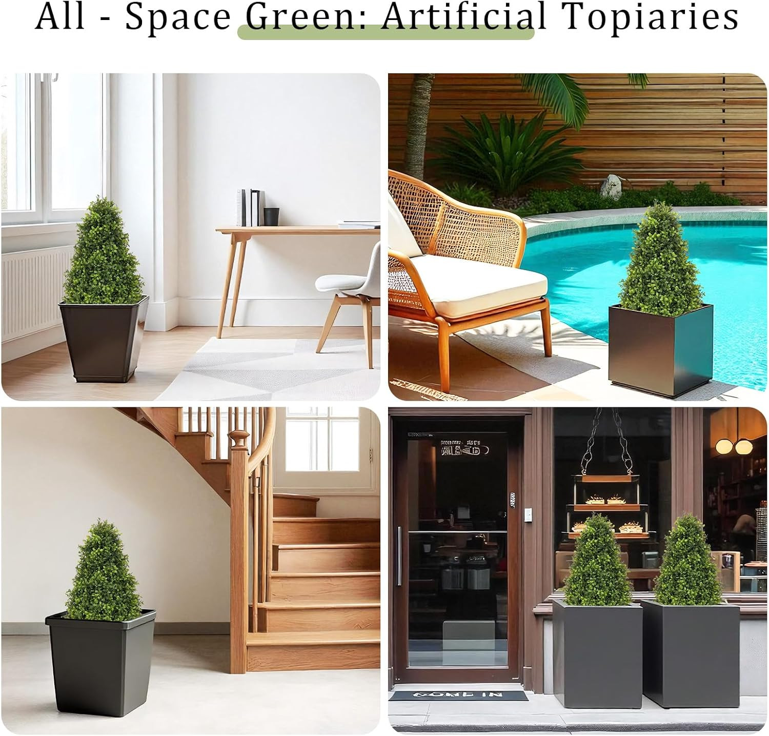 Set of 2 UV Resistant 30″ Artificial Boxwood Topiary Trees for Outdoor Decor