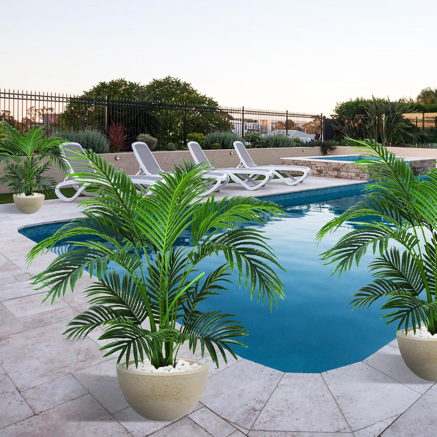 4Ft 2-Pack Artificial Palm Tree Plant, 47In Fake Cane Areca Palm Silk Tree Indoo