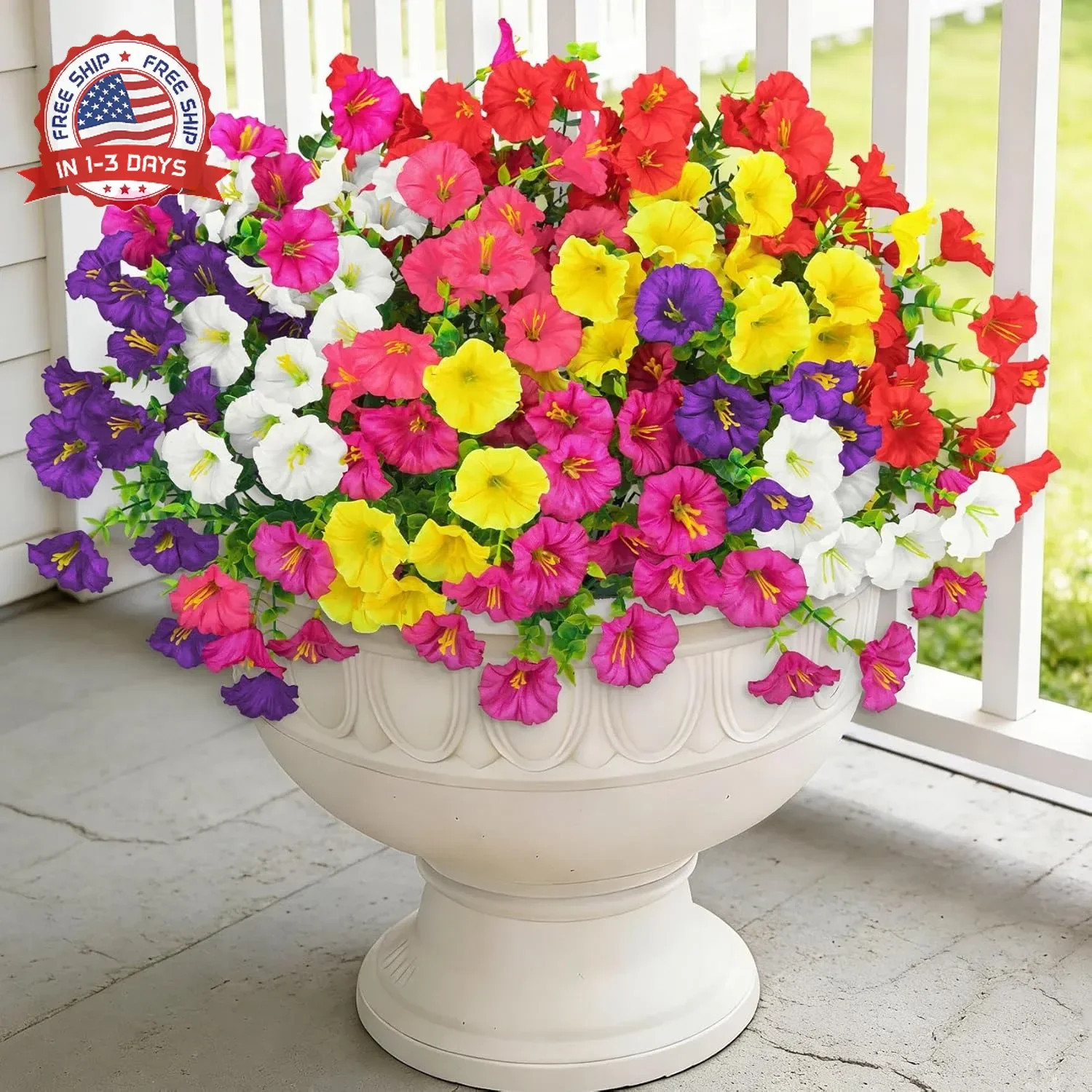 24 Bundles Artificial Flowers for Outdoors, Fake Silk Morning Glory Faux Eucalyp