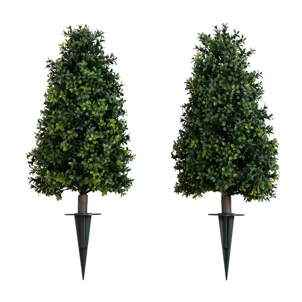 2.5 Ft. UV Resistant Artificial Boxwood Tree Plant with Integrated Ground Stake