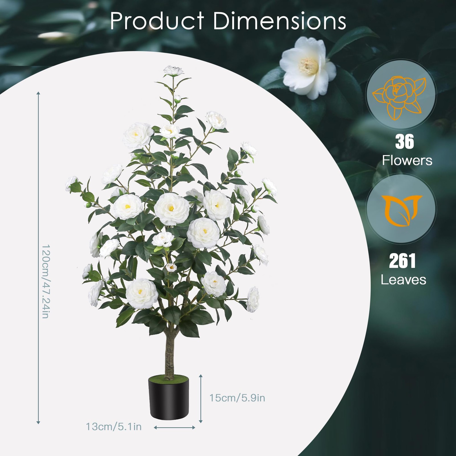 1Pack 47.24″/3.94FT Artificial Camellia Trees with 36 White Flowers in Pots –…