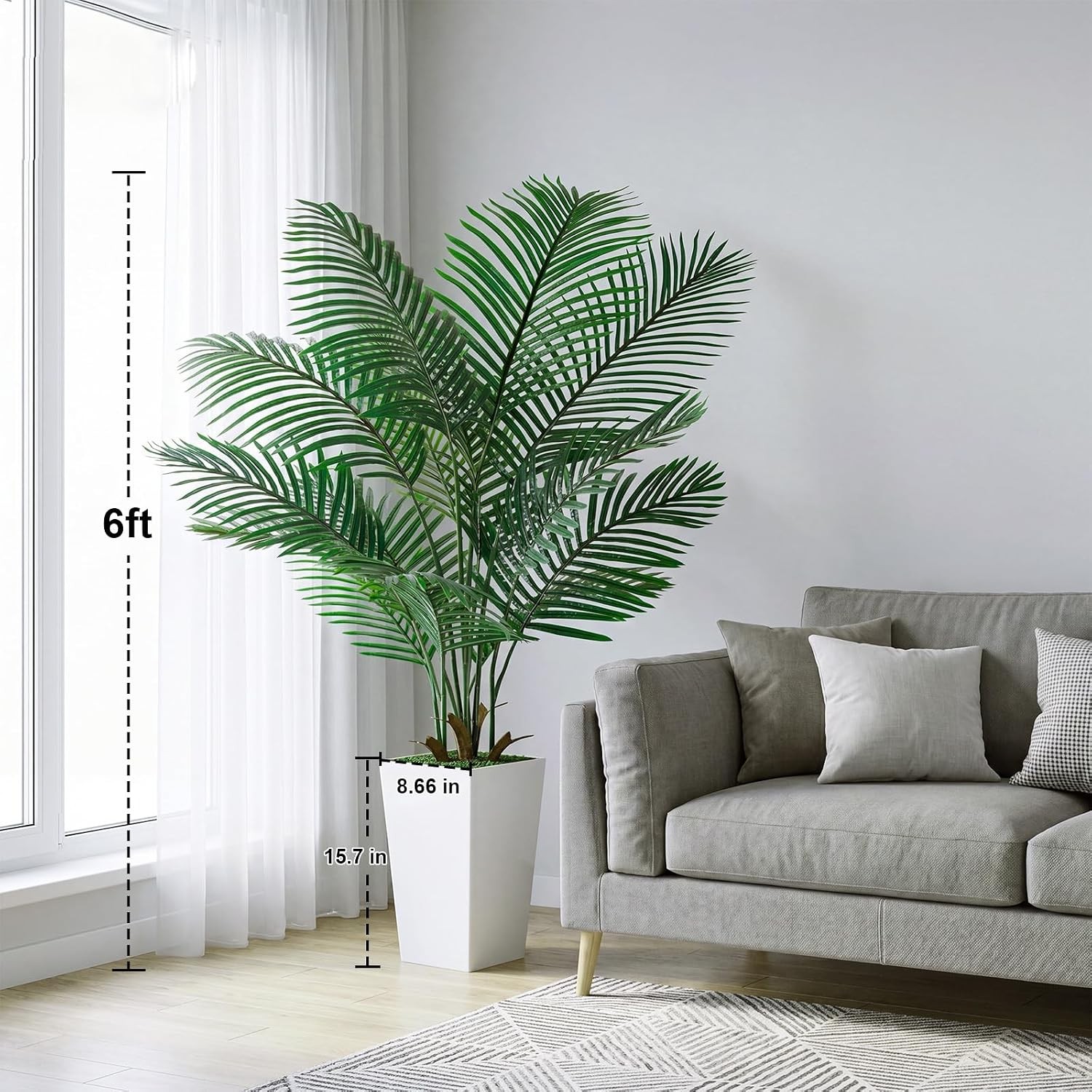 6FT Artificial Palm Tree Palm Tree 72in Tall Faux W/ 15.7 White Planter Fake