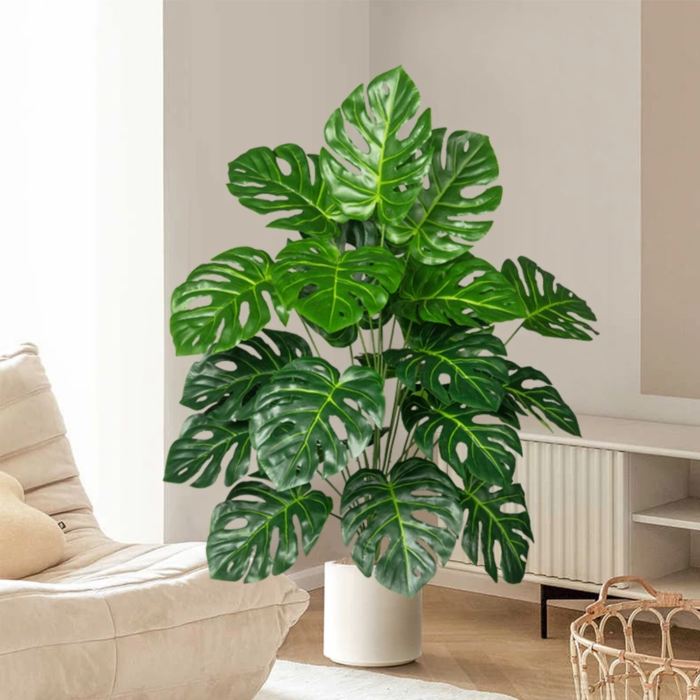 70-100cm Artificial Monstera Tree Fake Palm Plants Plastic Turtle Leafs Tropical