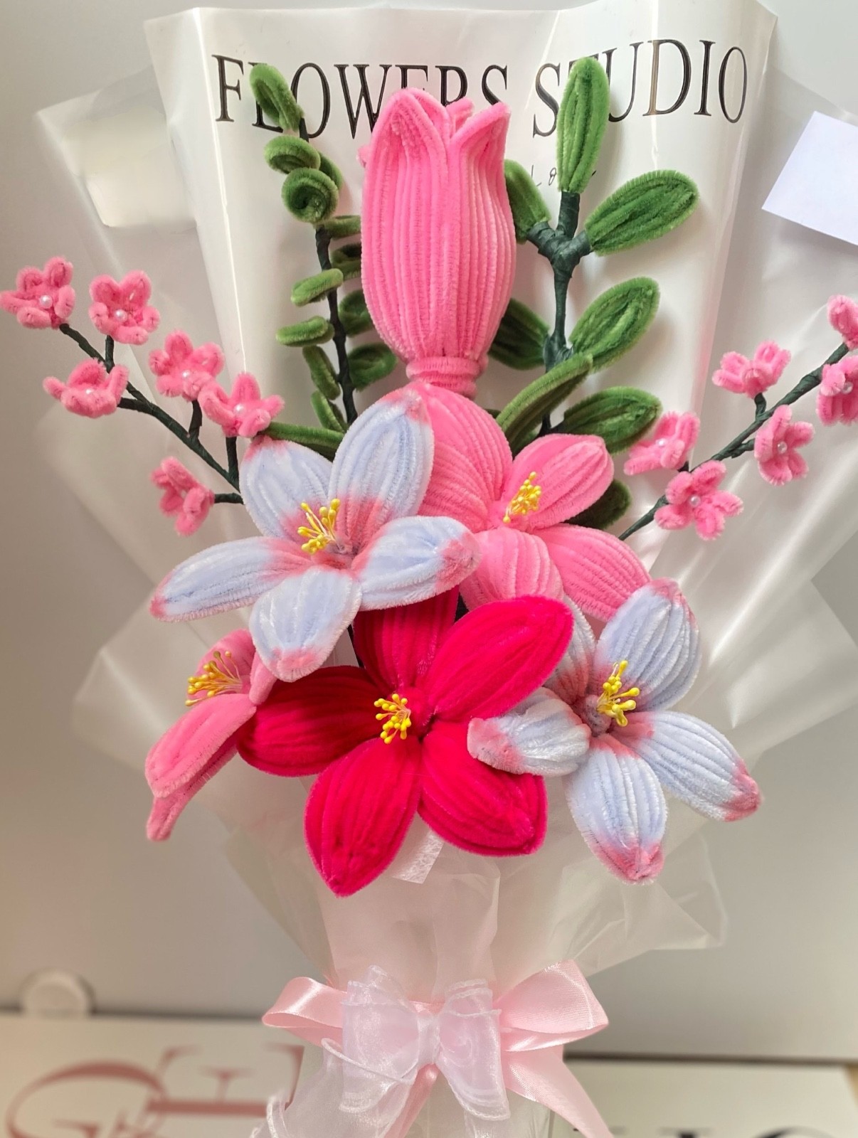 Handmade Pipe Cleaner Flower Bouquet – Unique Velvet Floral Gift for Her – Decor