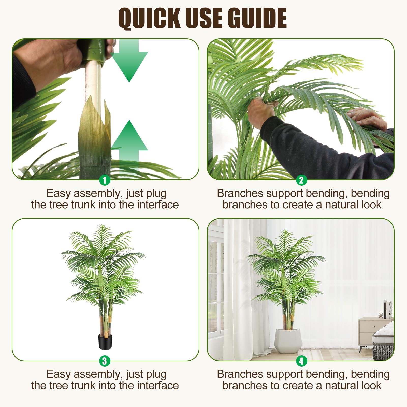 5ft Tall Triple Golden Cane Palm Artificial Tree Large Tropical Palm Tree UV …