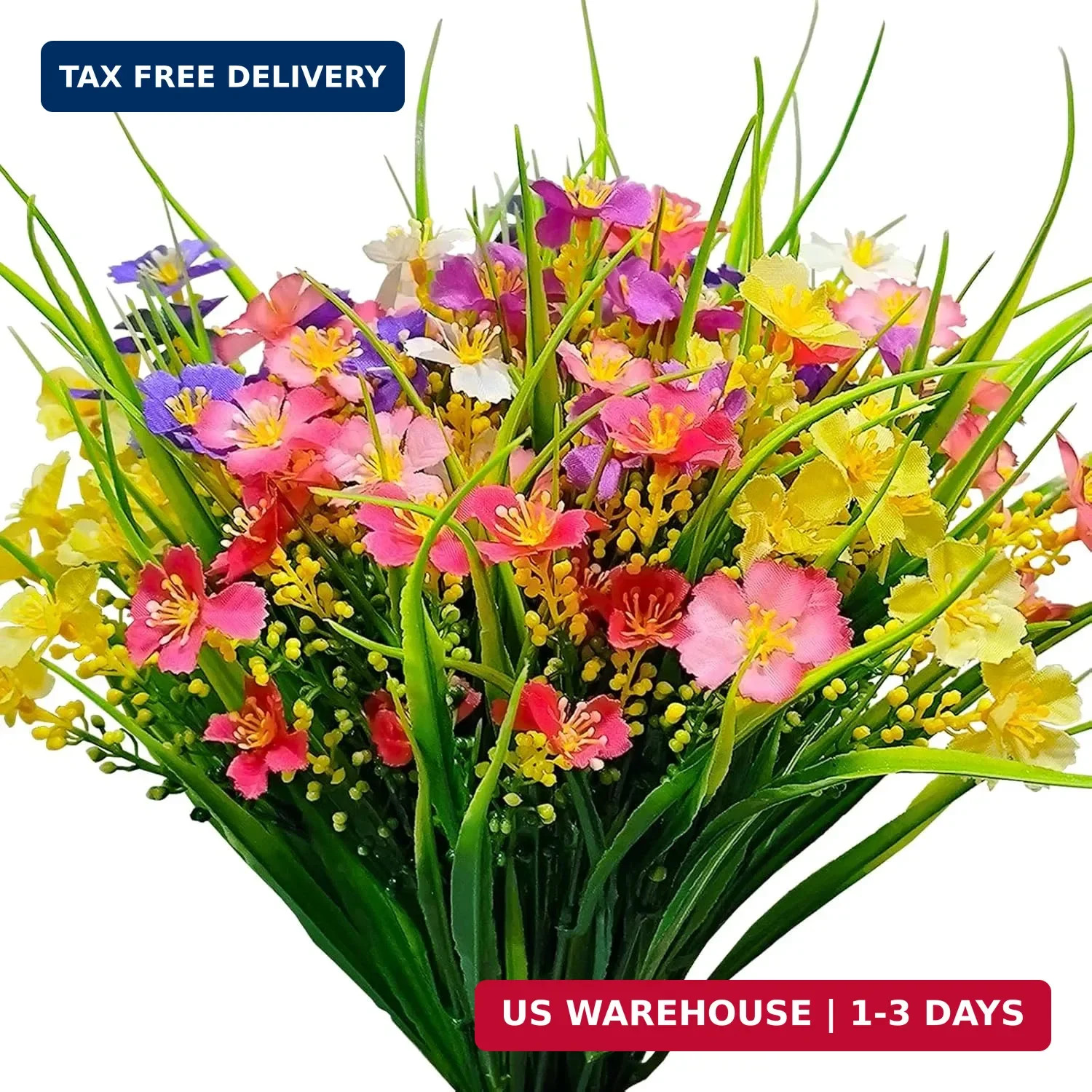 12 Bundles Artificial Flowers for Outdoor: UV Resistant Faux Silk Wildflowers…
