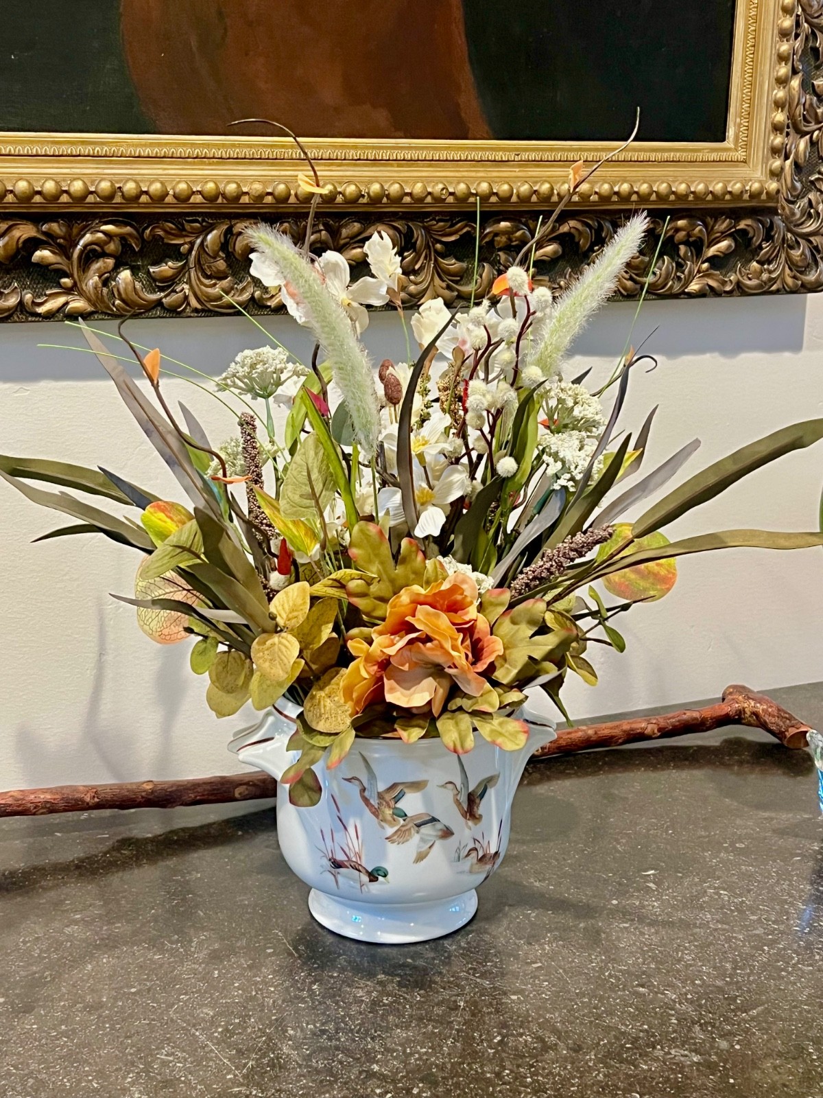 Faux Floral Arrangement in Vintage Abercrombie & Fitch Limoges Cachepot
