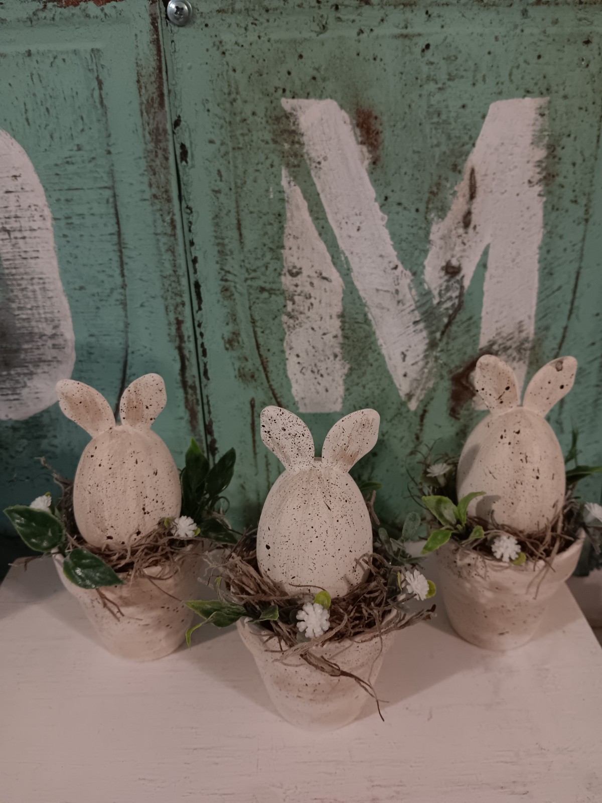 Spring/Easter Clay pots, hand painted with bunnies Set of 3