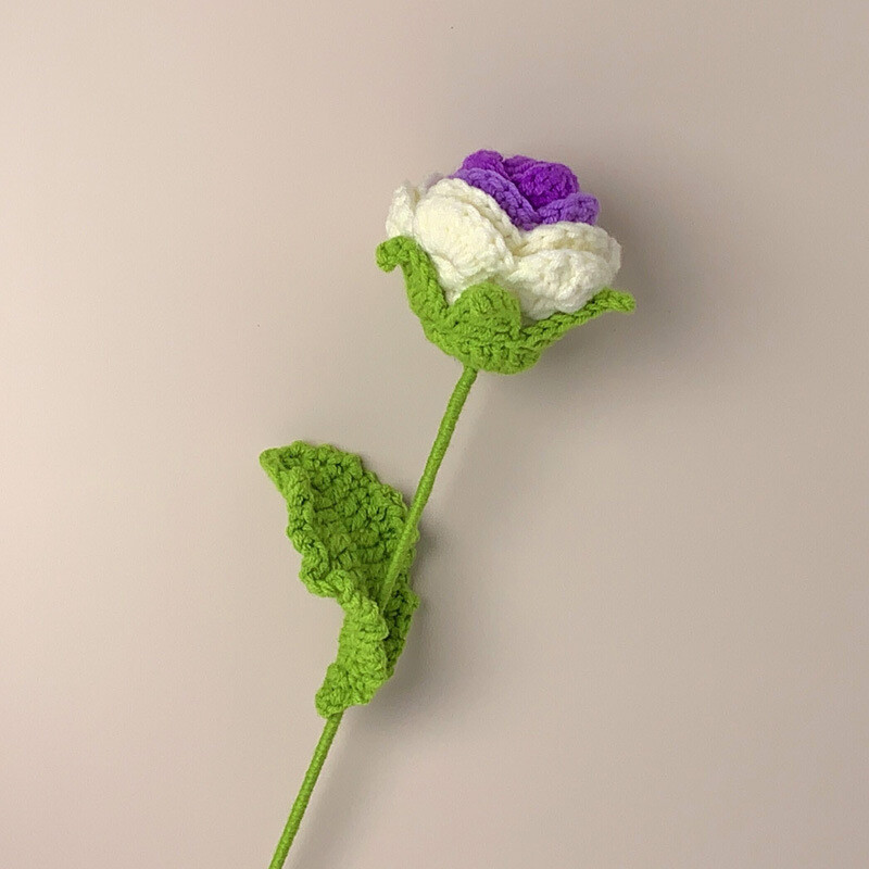Hand Knitted Flower Yarn Crochet Rose Flowers Hand Craft Bouquet Wedding Decor