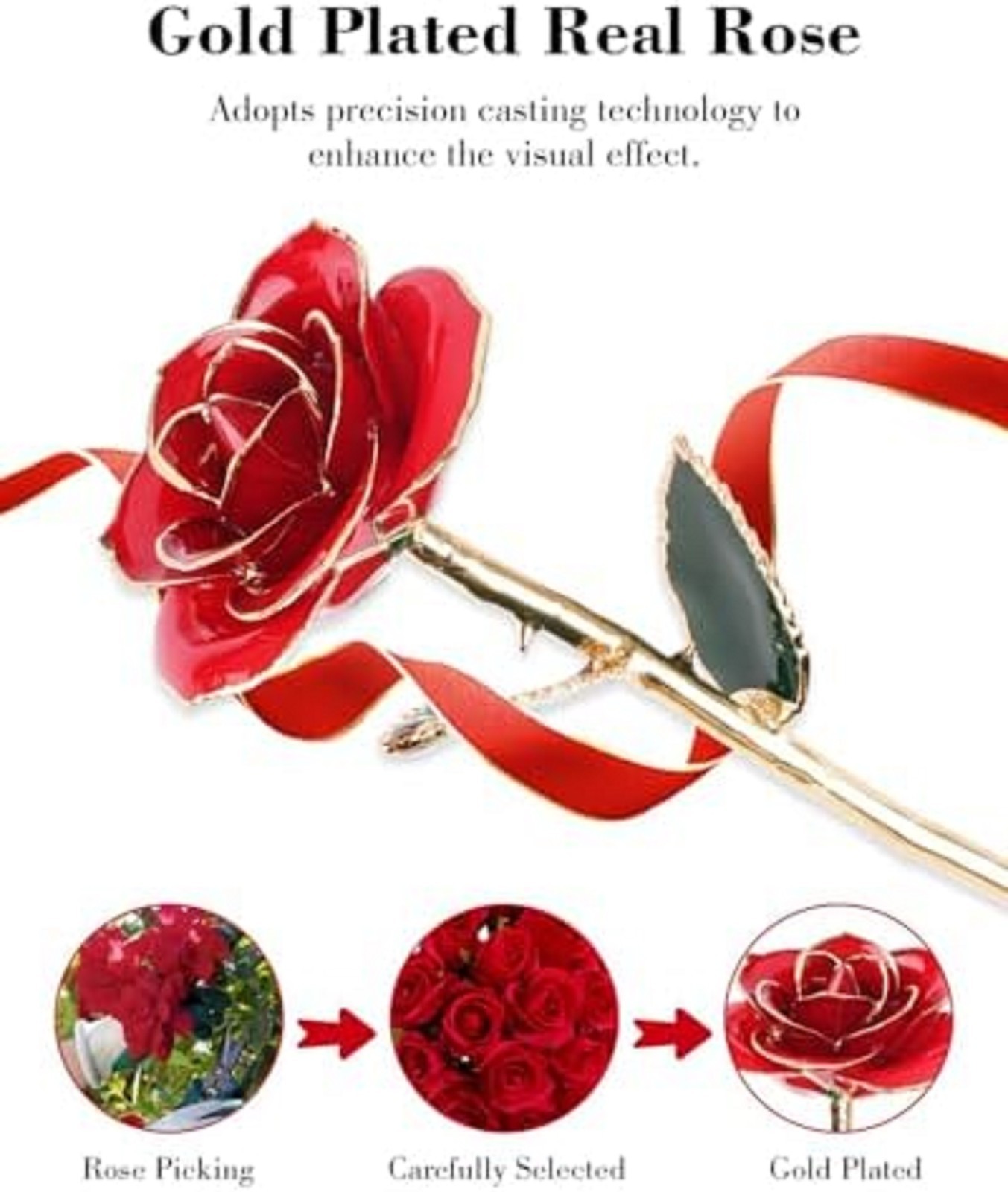 24K Gold Dipped Real Rose with Stand – Forever Gift for Her, Red