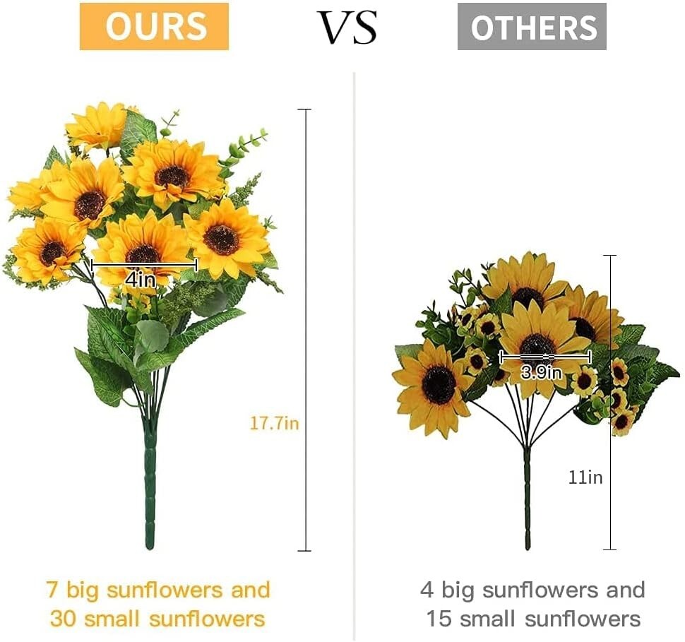 AmyHomie Artificial Sunflower Bouquets,2 Bunches Fake Wildflowers for Baby Showe