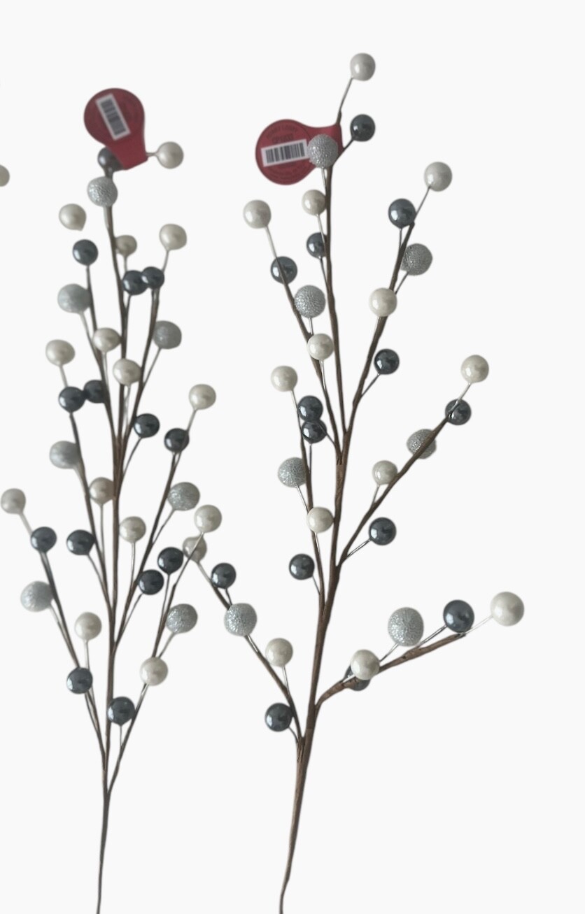 18 in Beaded Flexible Stem Gray, Silver & Pearl With Brown Stem 10 Pk