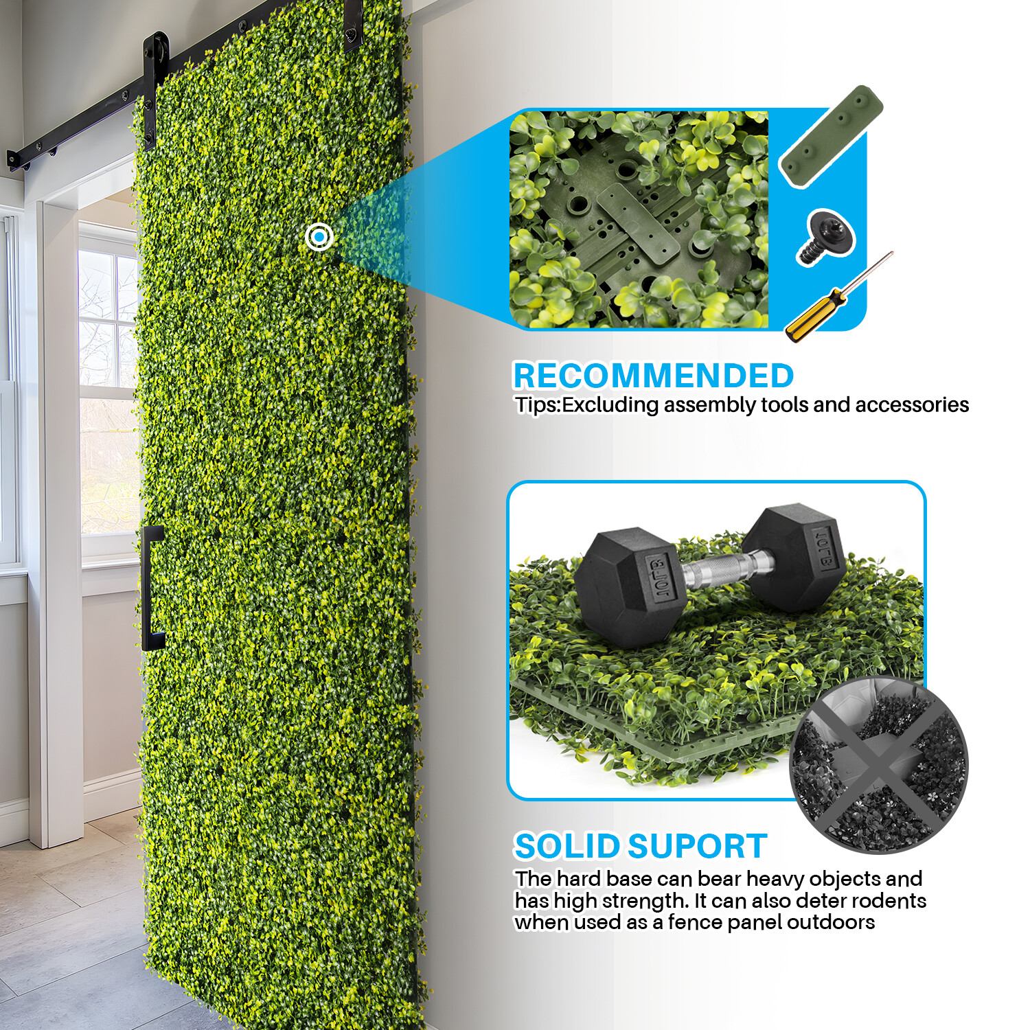 Artificial Boxwood Mat Wall Decor w/Hard Panels Fence Panel Grass Double Side