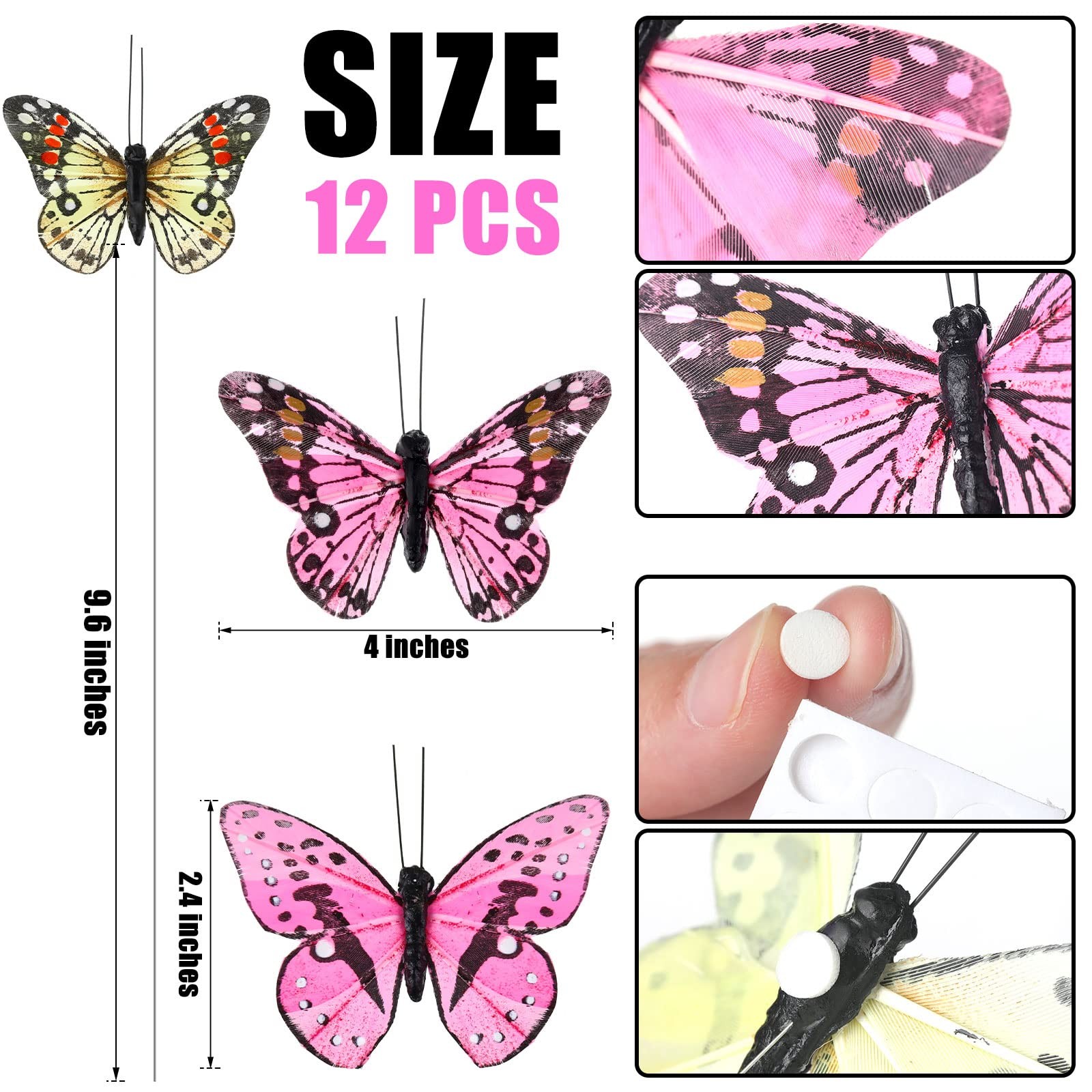 Ysleen 12 Set Monarch Butterfly Decoration Artificial Butterflies Feather Picks