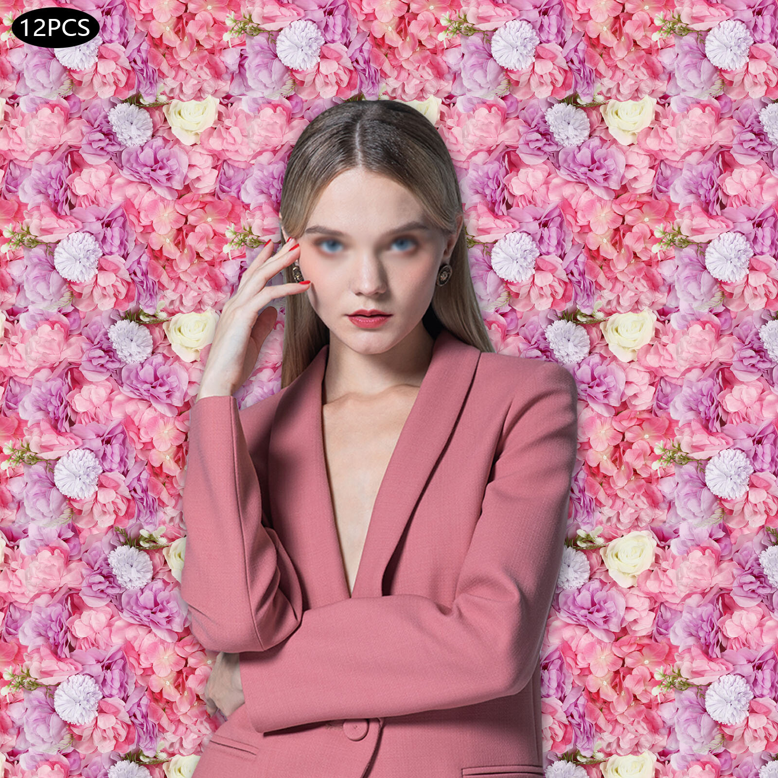 12pcs Artificial Silk Rose Flowers 3D Backdrop Wall for Wedding Party Decoration