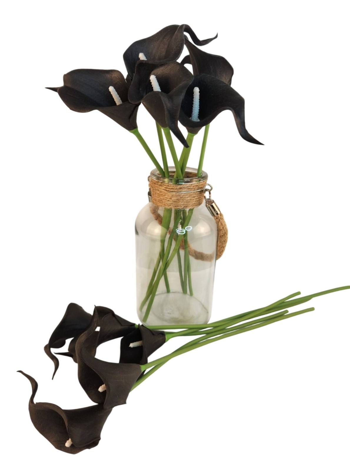 Black Calla Lily Faux Flowers Set of 5 Artificial Stems Gothic Modern Home Decor