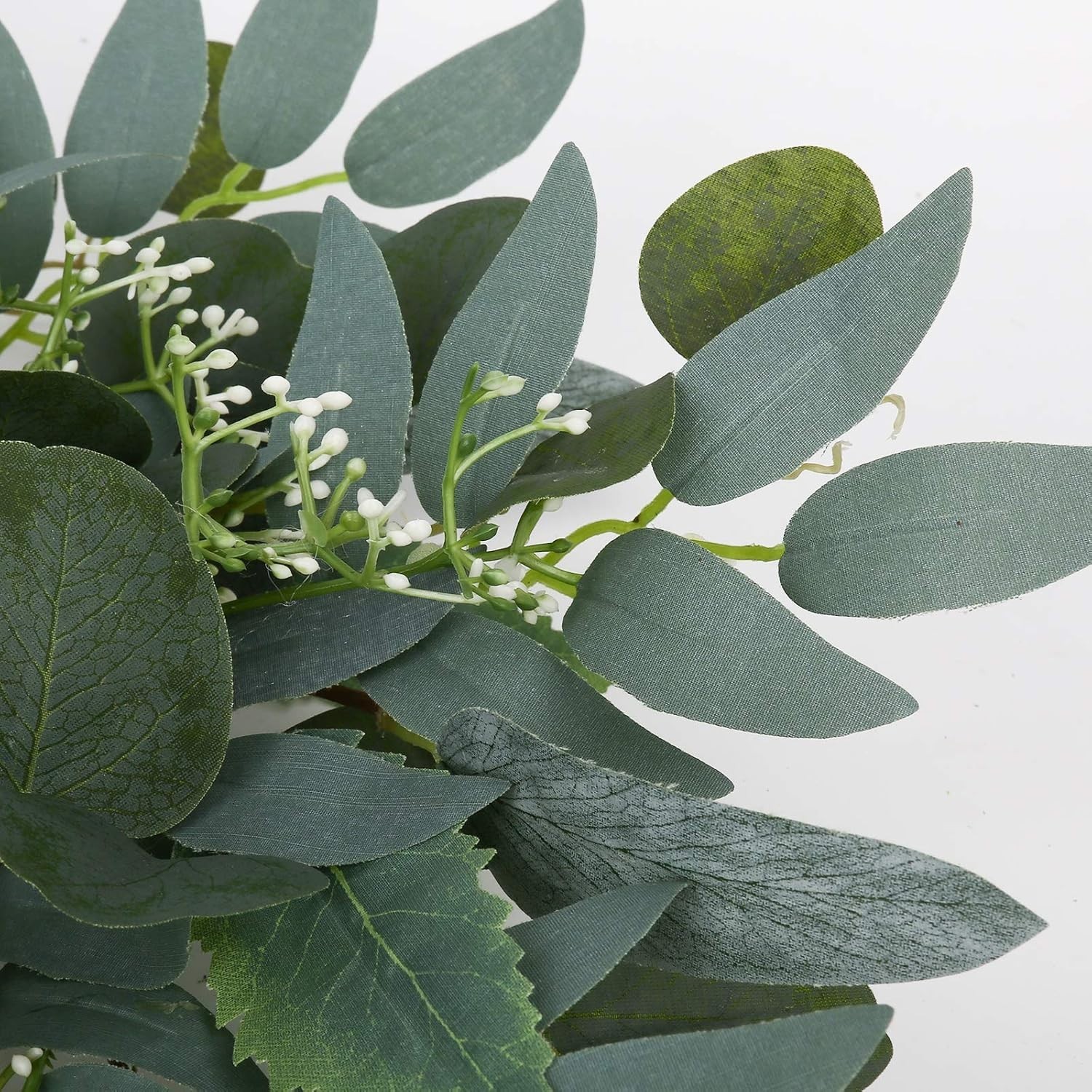 Elegant 15-Inch Faux Eucalyptus Wreath with White Blooms for Indoors & Outdoors