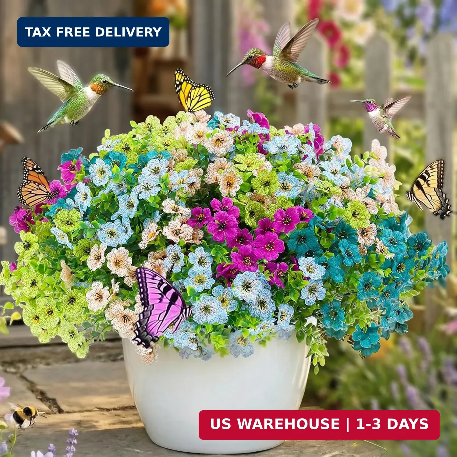Artificial Flowers for Outdoor Decor, 16 Pack UV-Resistant Fake Colorful Silk Da