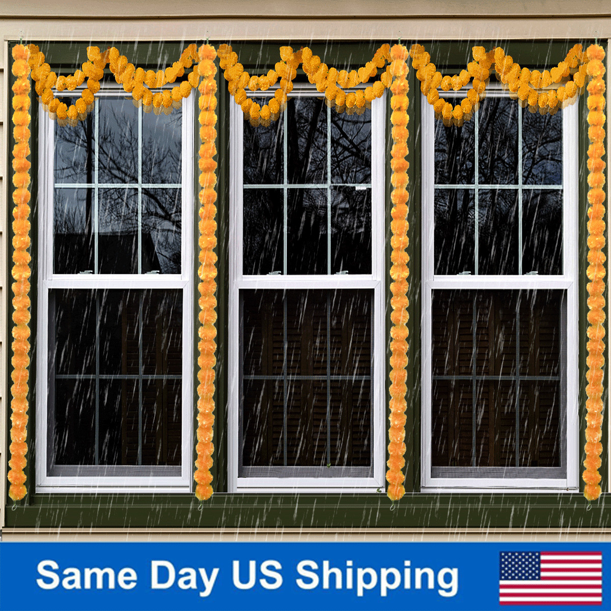 5x Marigold Garlands 5ft Long Artificial Orange Marigold Flower Wreath Decor USA
