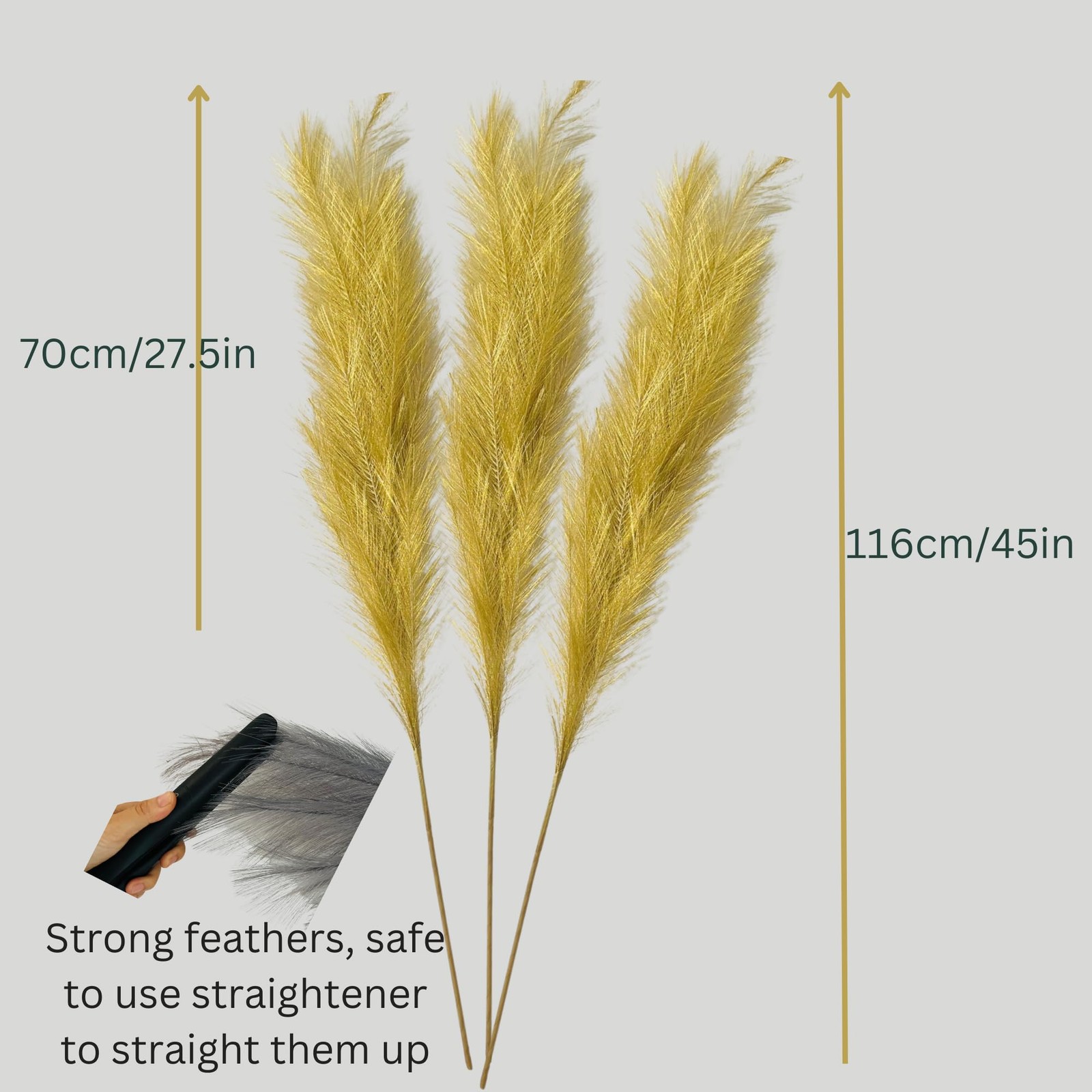 Gold Pampas Grass Decor, 3 Stems x 115cm/45in