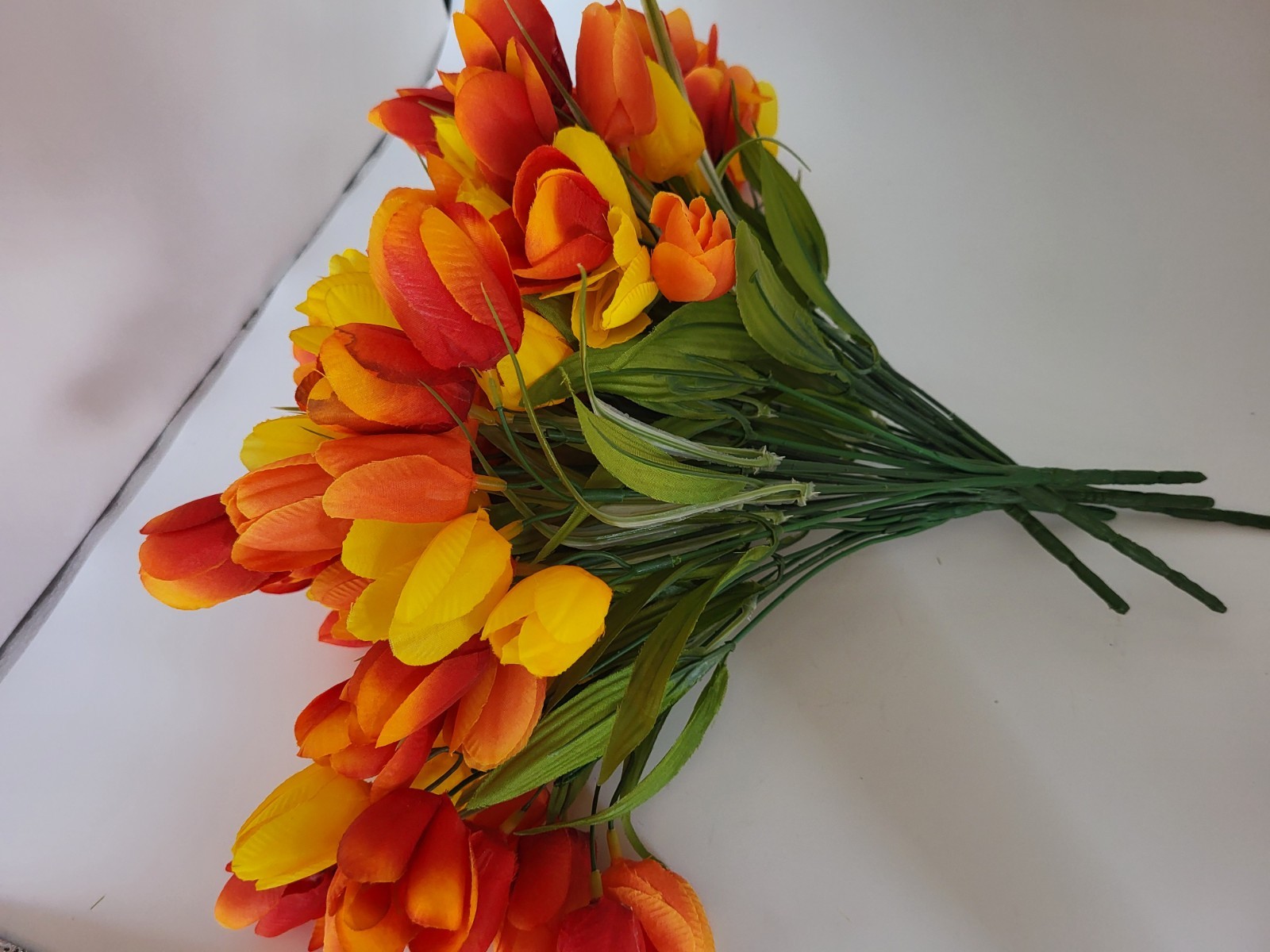 6 bunches of artificial faux tulips flowers Orange And Yellow
