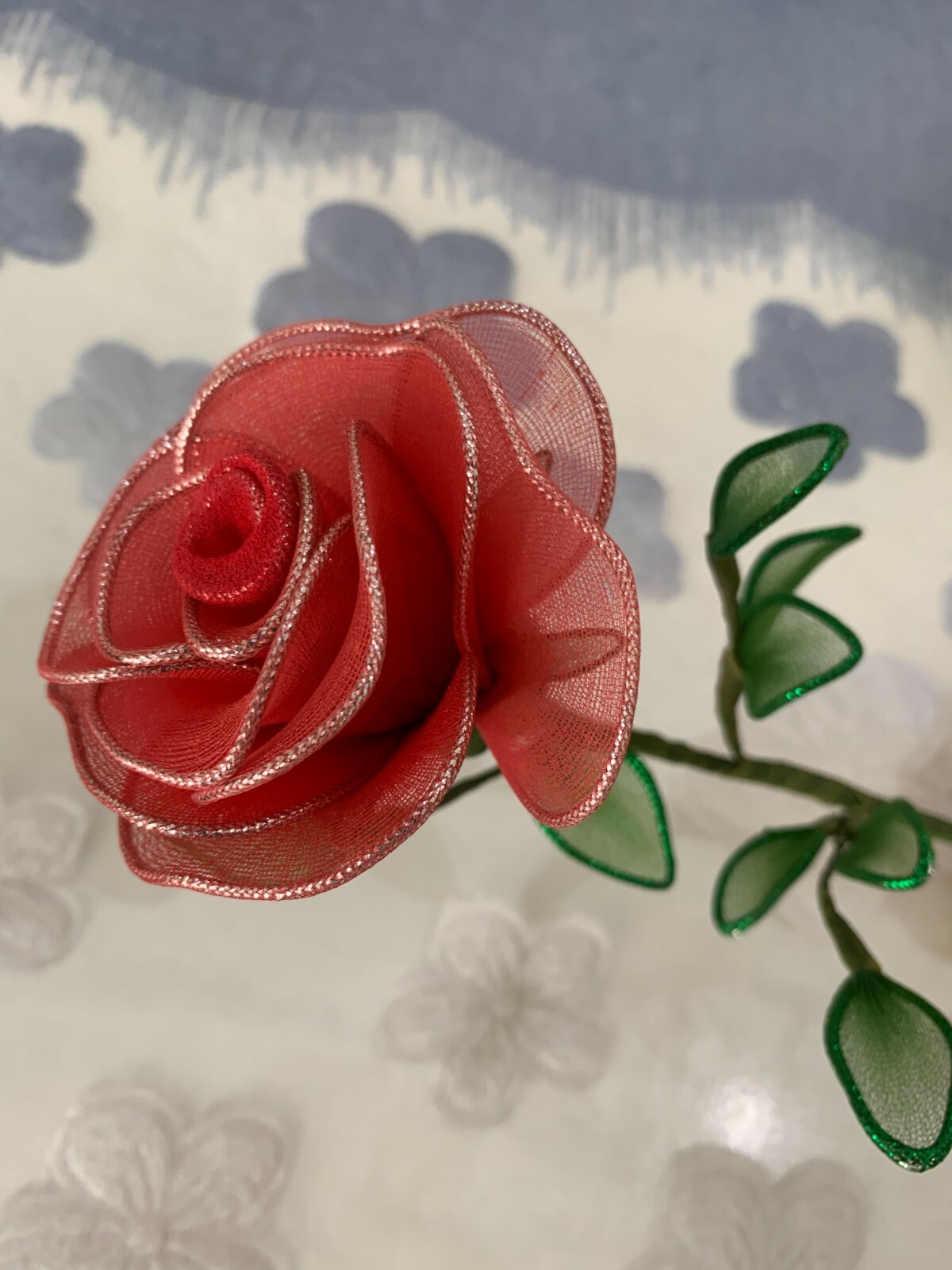 1pcs Rose Flower Thai Cherry Nylon Fabric Artificial Handmade Decorate Hang Vase