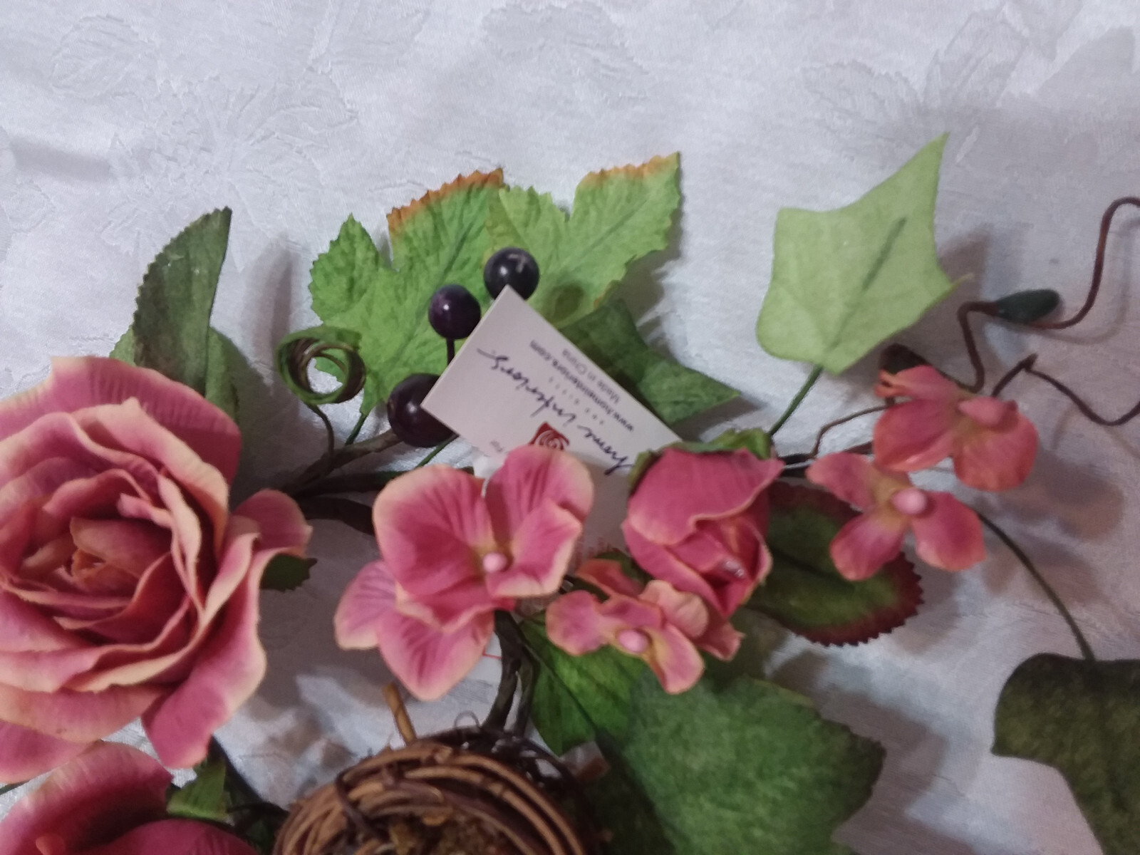 Home Interiors Country Pink Rose Candle Ring with Birdsnest/ NWT/Free shipping