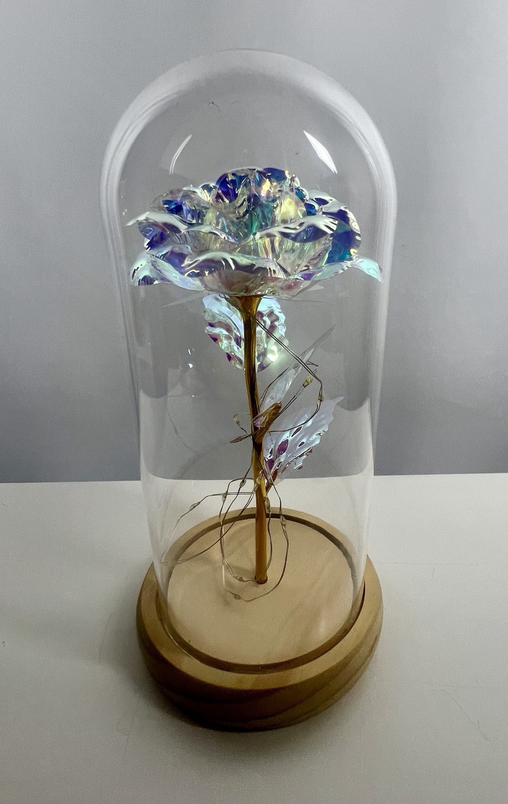 Rose Of Love In Glass Dome /w Led Lighted Rose Wedding Valentine Gifts
