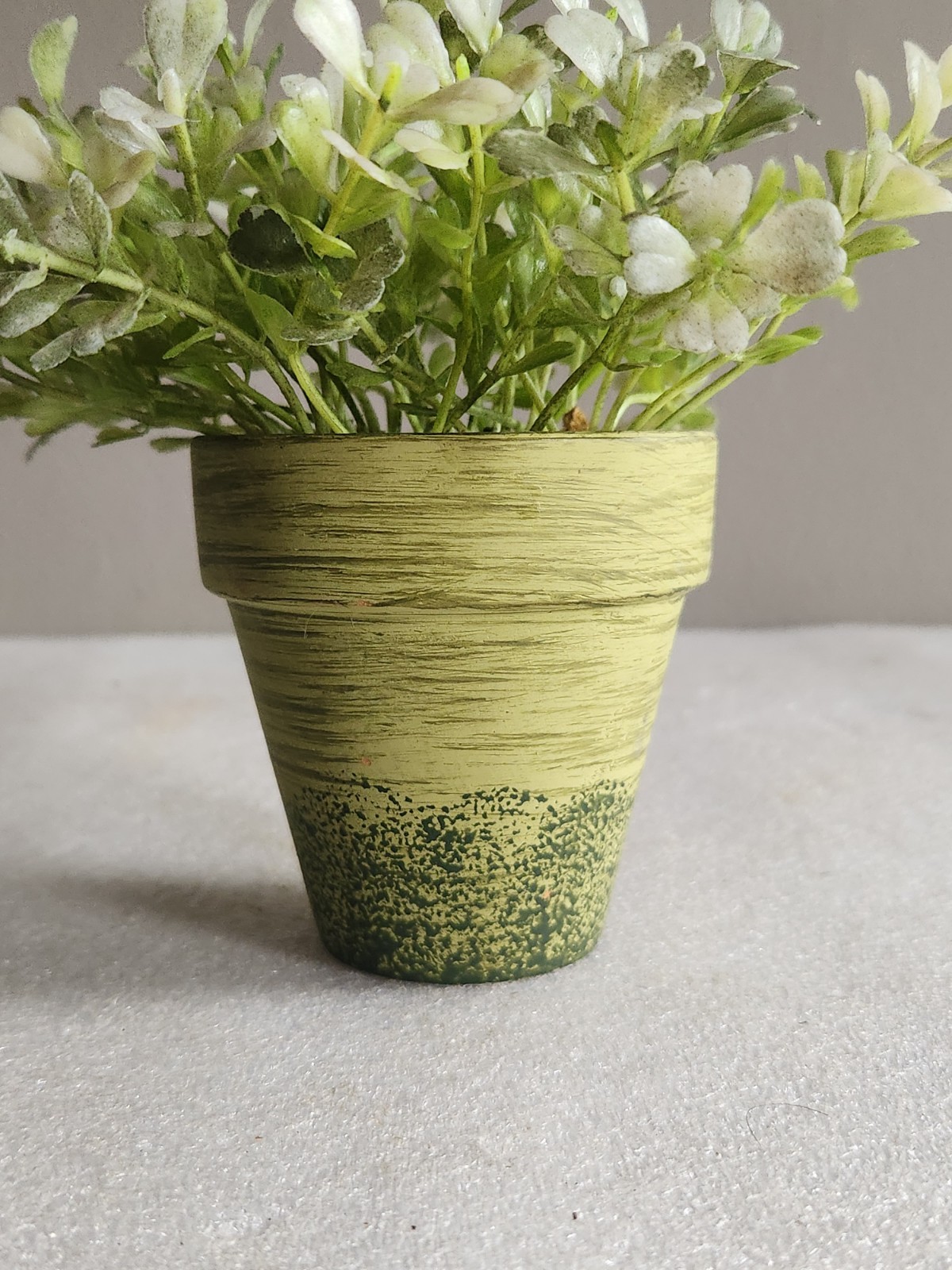 Small Green Ceramic Flower Pot with Artificial Baby Tear Plant • Pot 3⅜” Tall