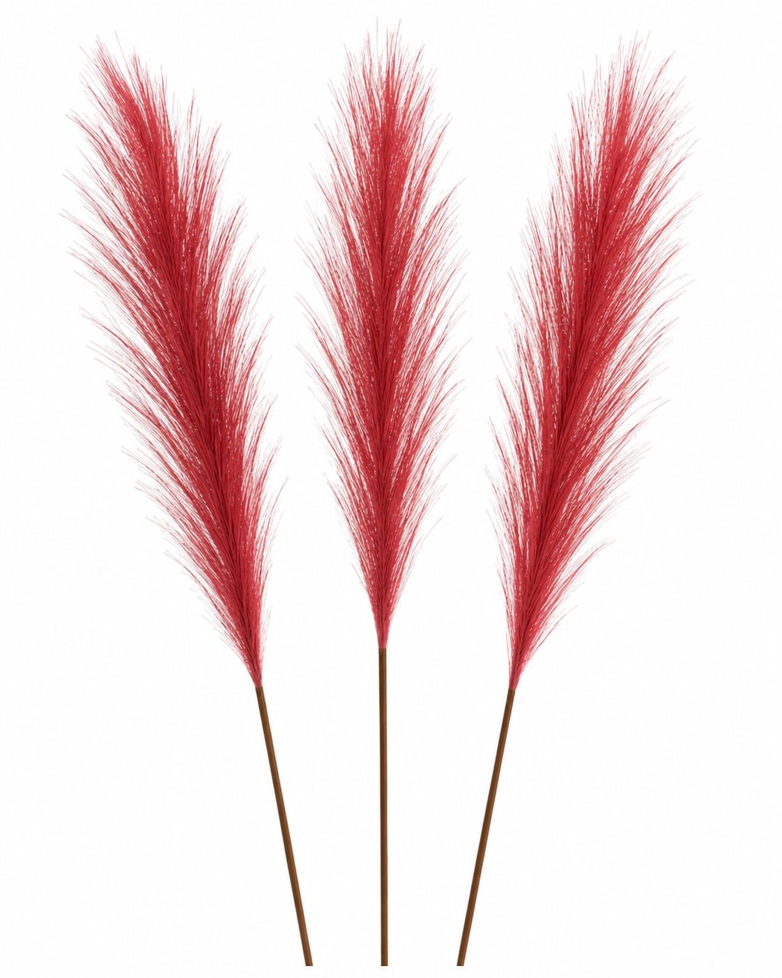 Red Artificial Pampas Grass Stems Set of 3, 20 Inch Faux Pampas Grass, Wispy Flo