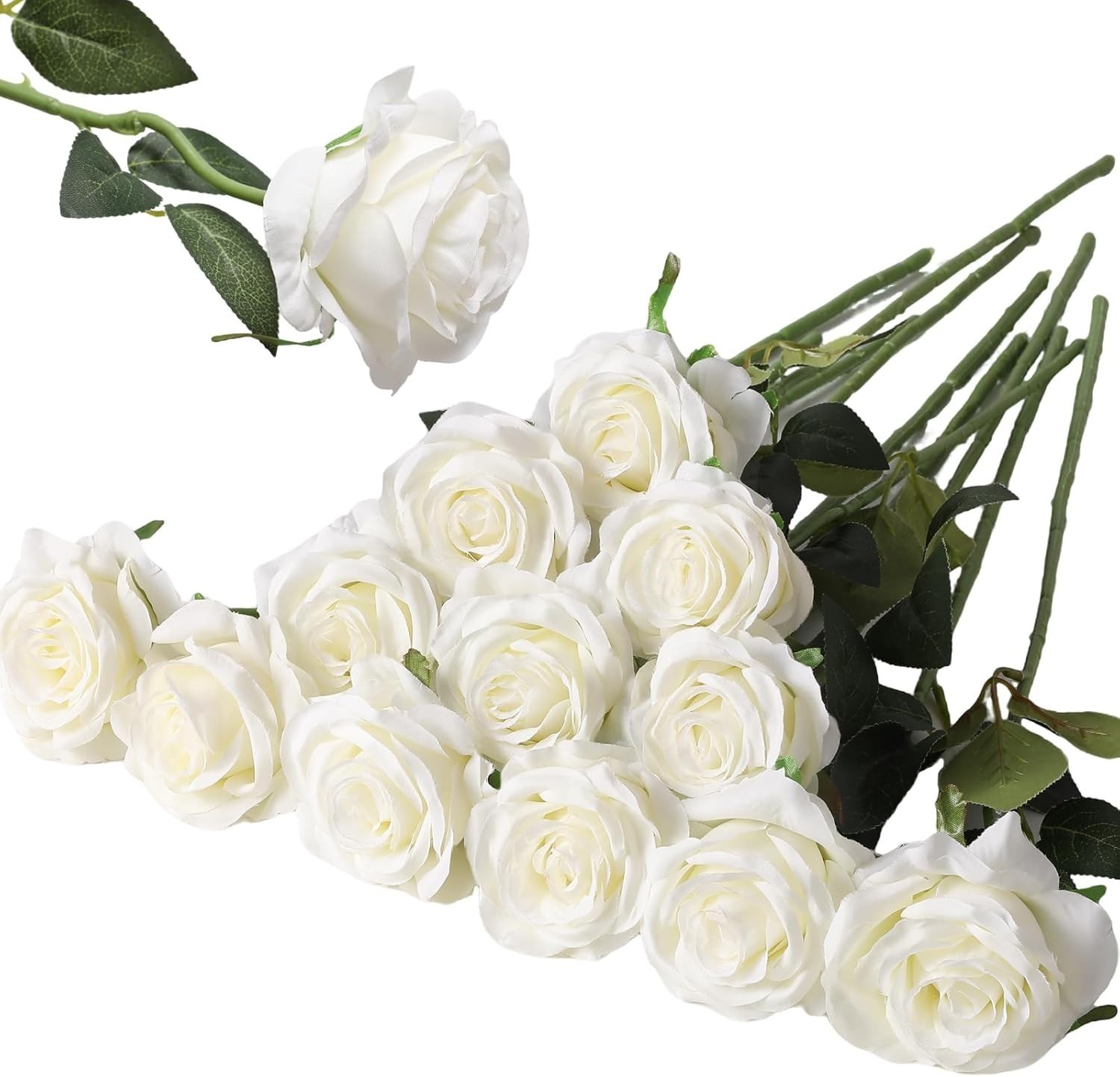 Artificial Silk Roses Bouquet 12PCS Long Stem Faux Flowers for Home Wedding
