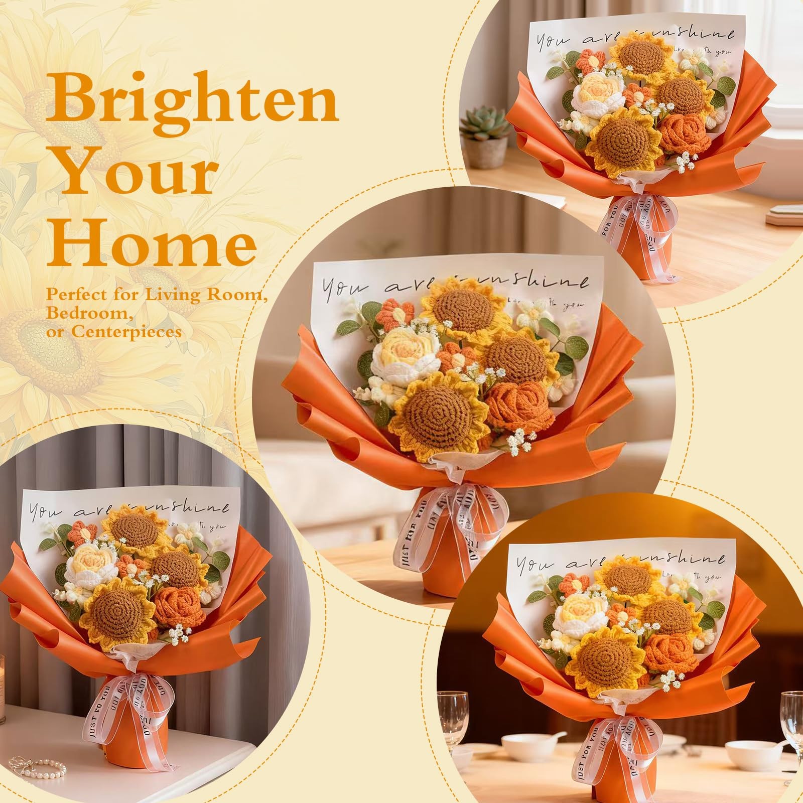 Crochet Flower Bouquet — Send You Sunshine Handmade Crocheted Flowers, 3 Sunf…