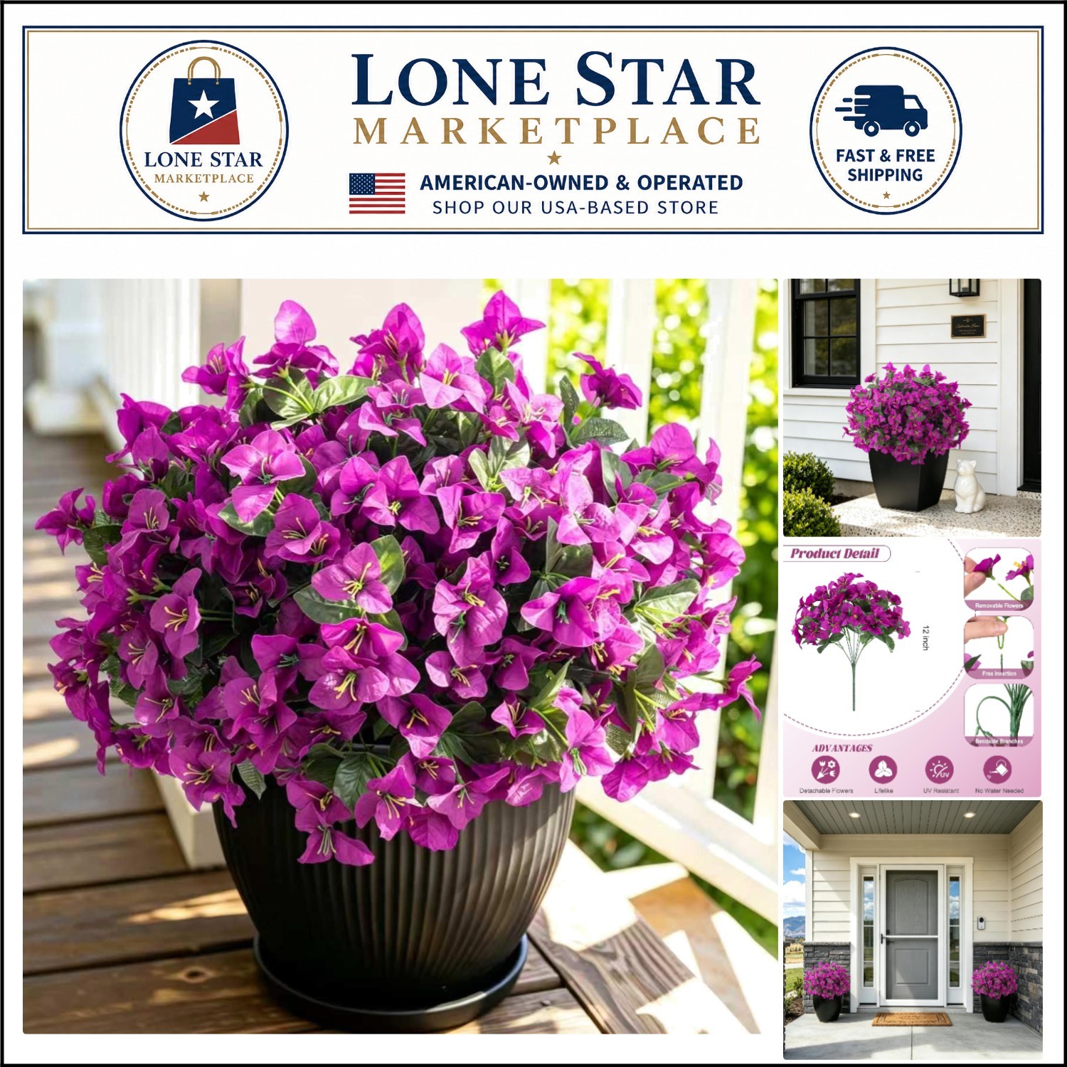 6 Bundles UV Resistant Bougainvillea – Elegant Silk Flowers for Outdoor Decor