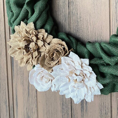 14″ Forest Green Farmhouse Burlap Wreath HANDMADE
