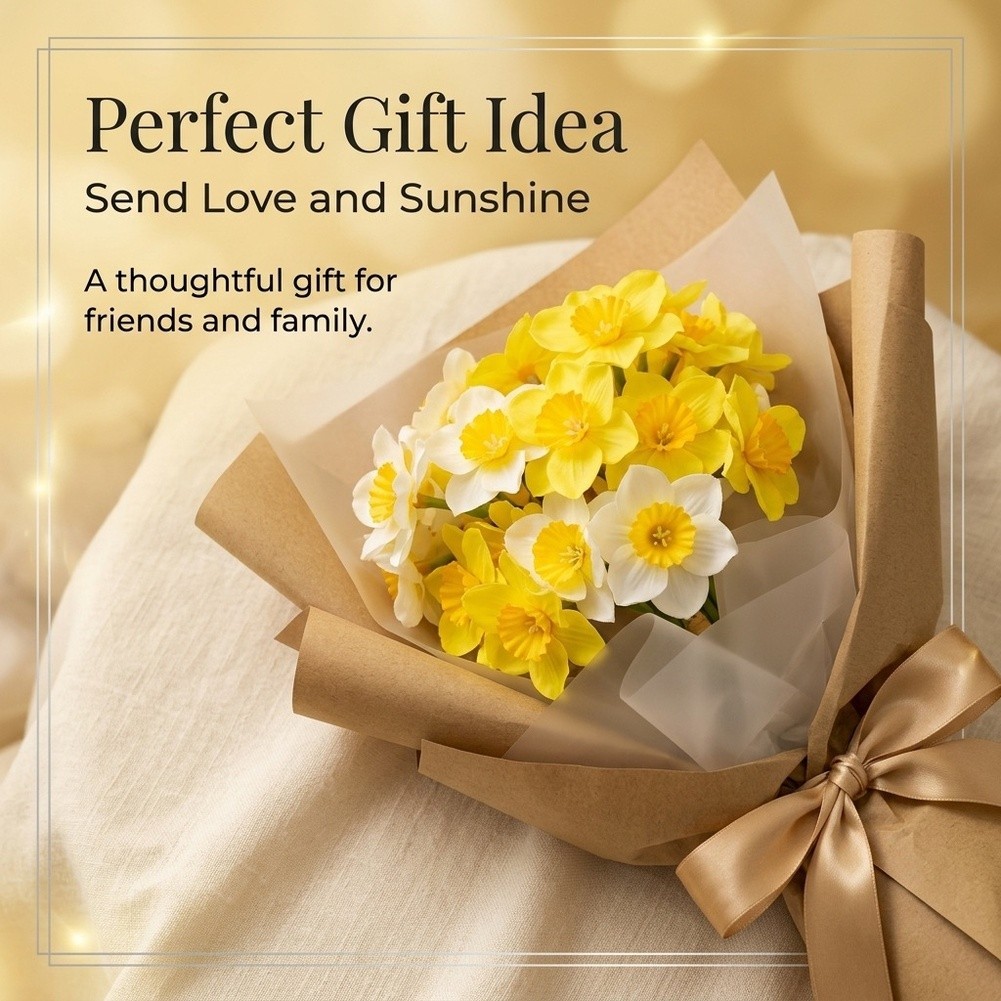 Artificial Narcissus Bouquet Creamy White and Yellow for Rustic Setting